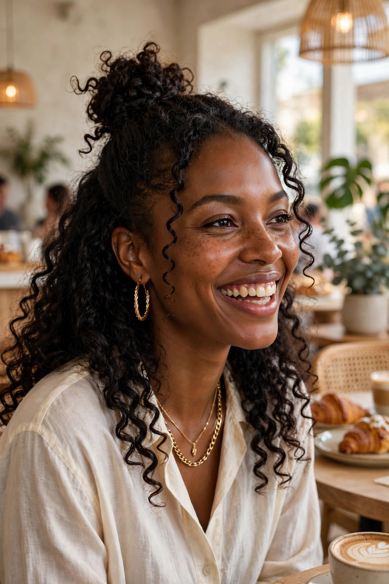 Curly top knot in half up half down hairstyles black women wear for date night