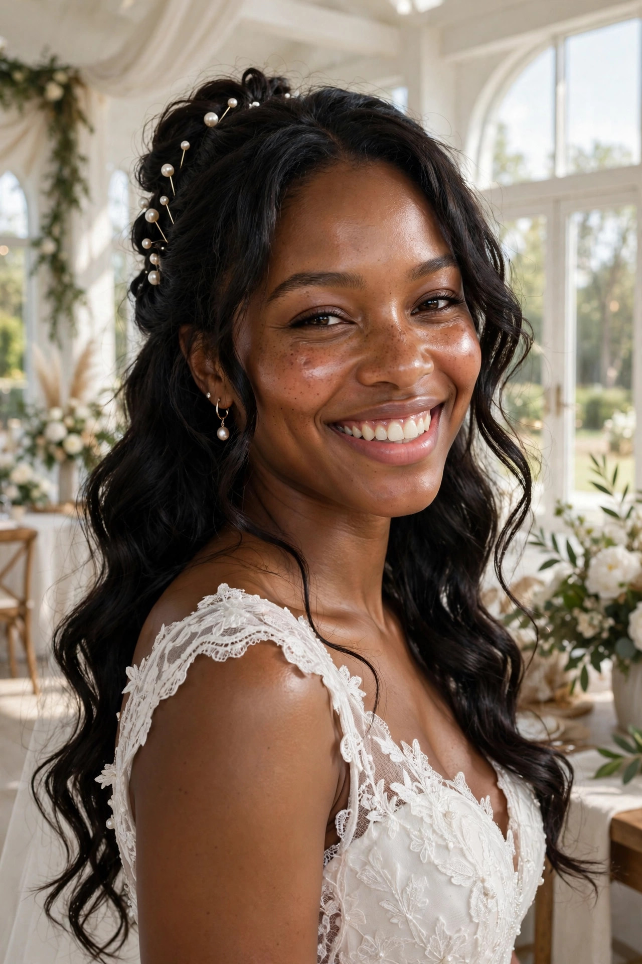 Wavy bridal half up half down hairstyles black women choose for weddings