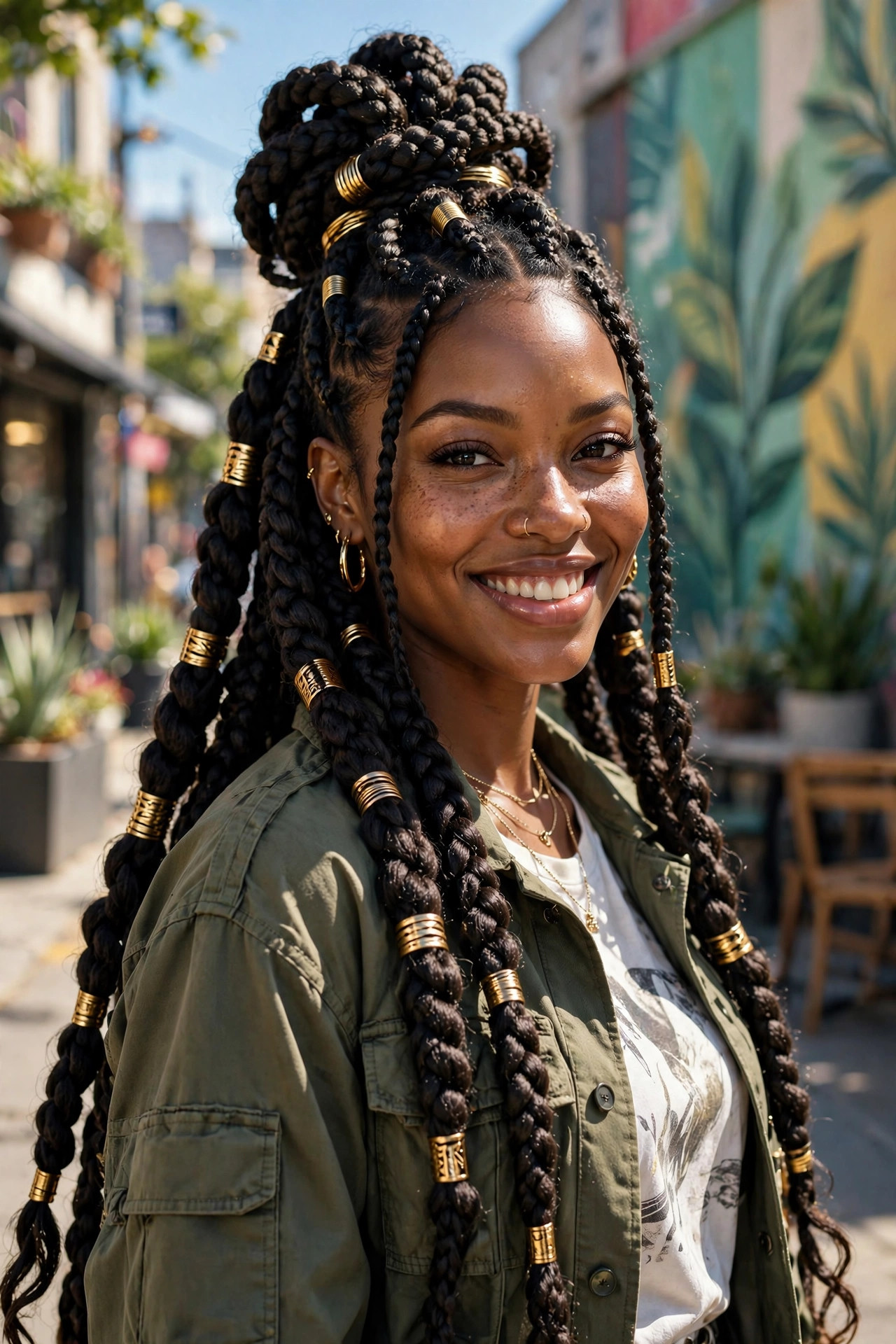Chunky knot braids in half up half down hairstyles black women style for vacations