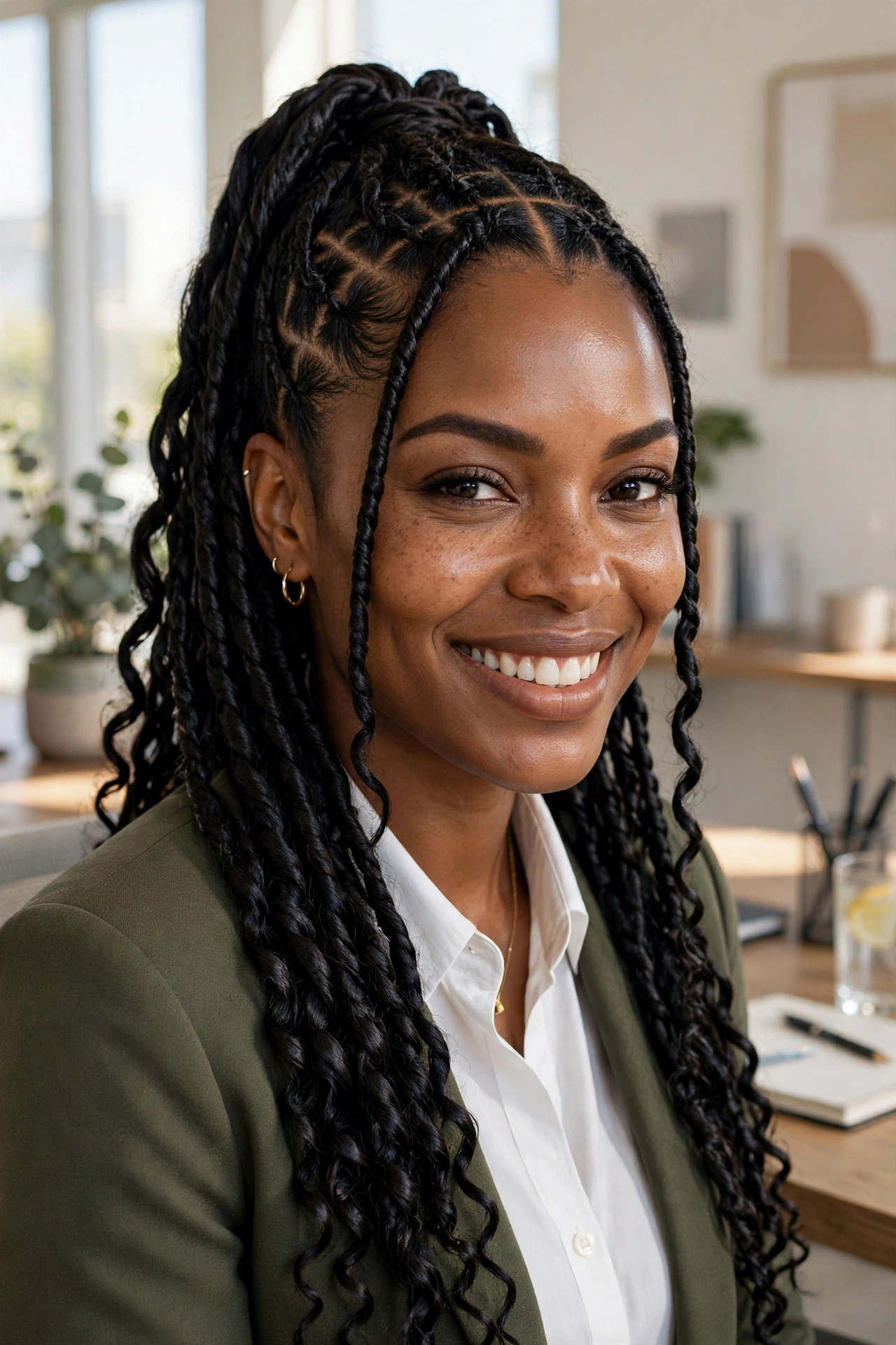 Sleek two-strand twists in half up half down hairstyles black women wear daily