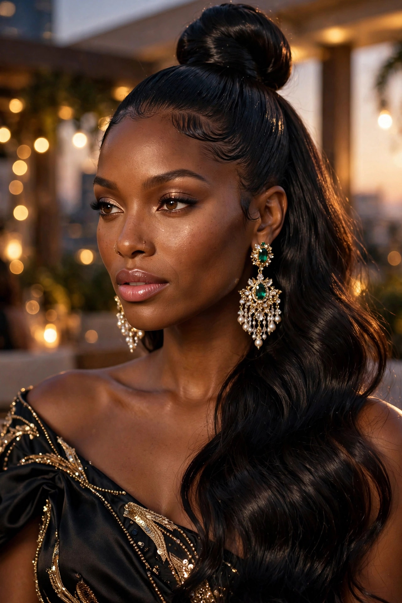 High bun glow in half up half down hairstyles black women choose for parties