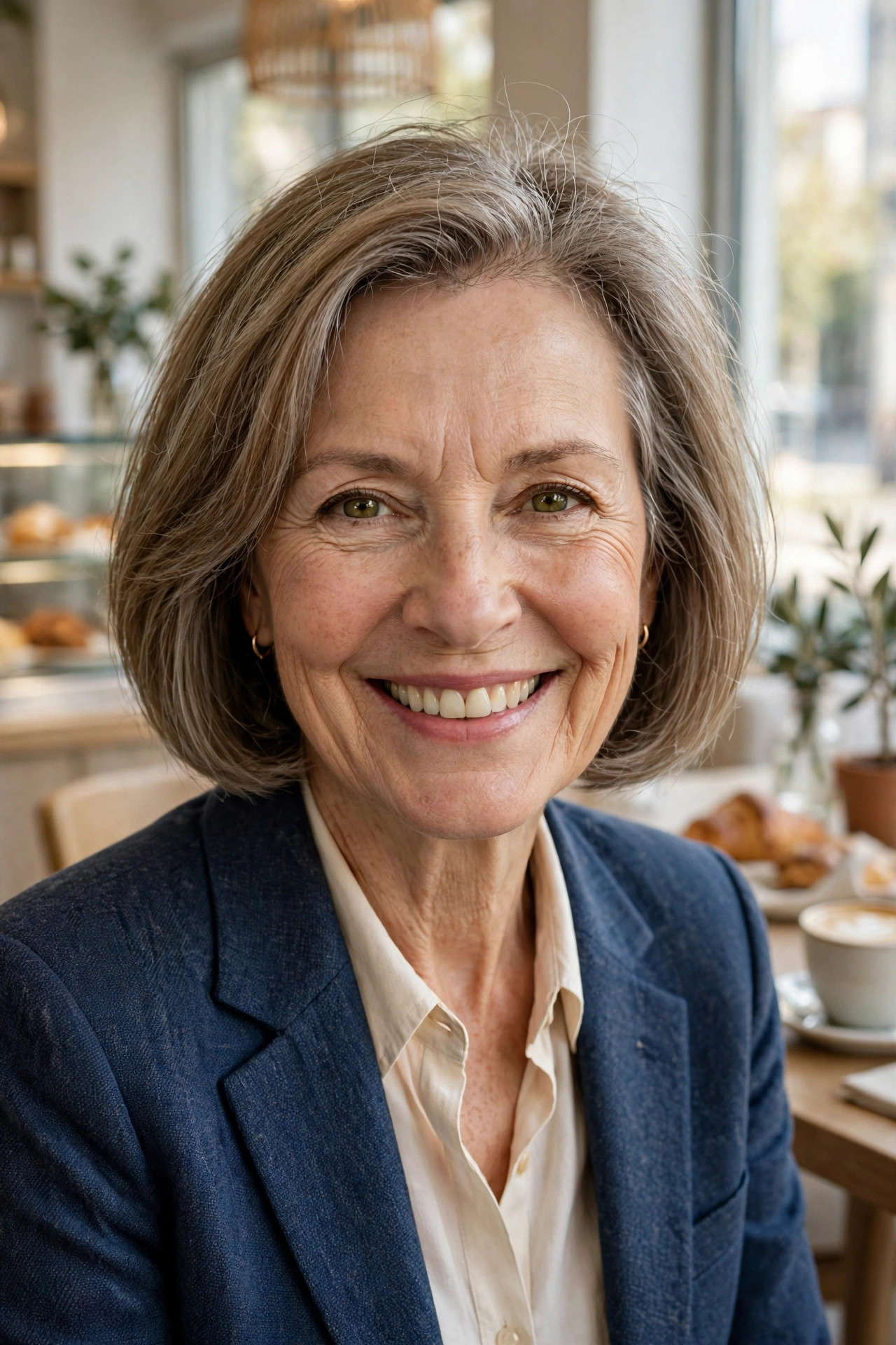 Chin-length bob with a clean baseline, a classic among hairstyles for thin hair for women over 50