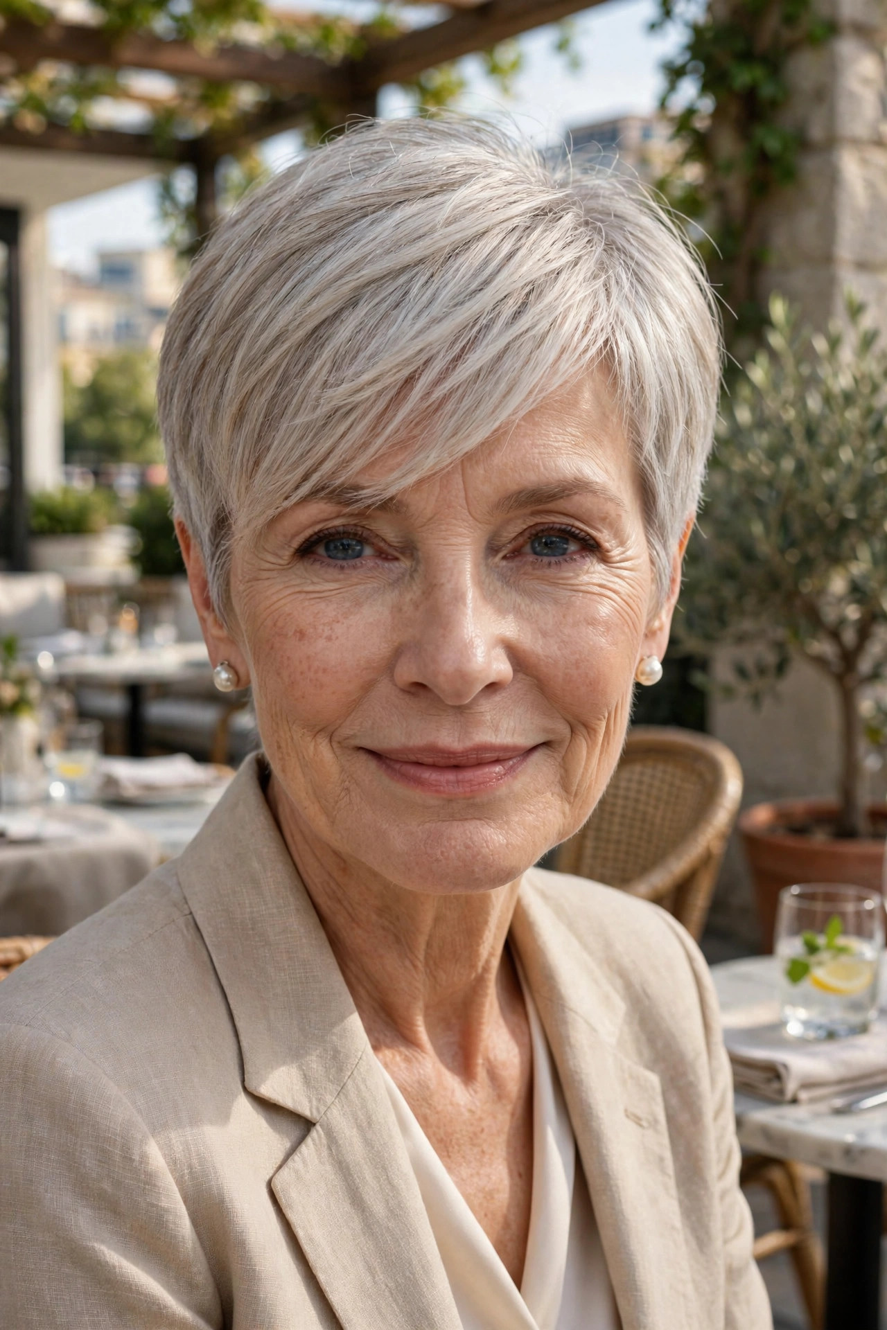 Side-swept pixie with a long sweeping fringe for fine thin hair