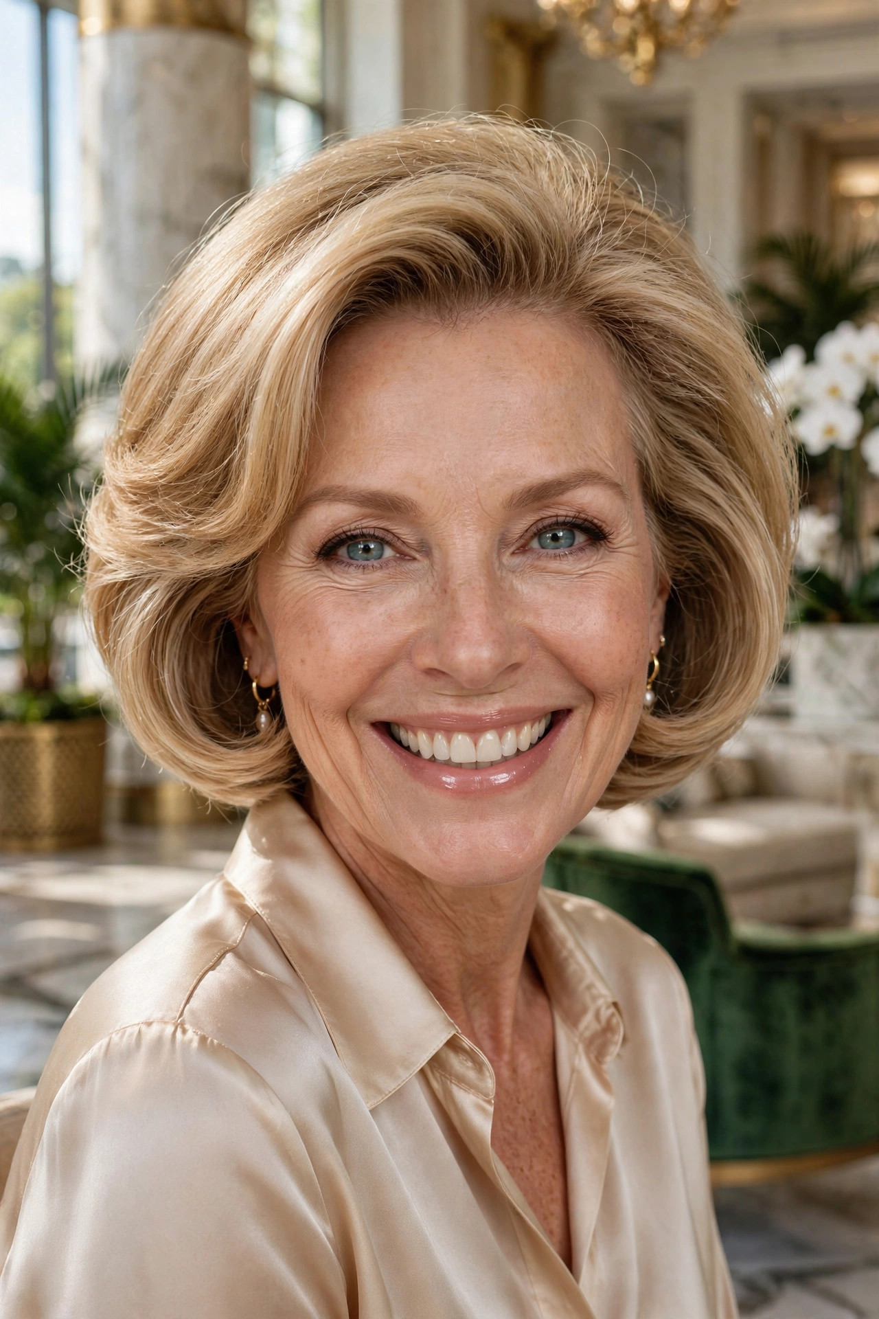 Bouncy blowout bob with flipped ends, glamorous hairstyles for thin hair for women over 50