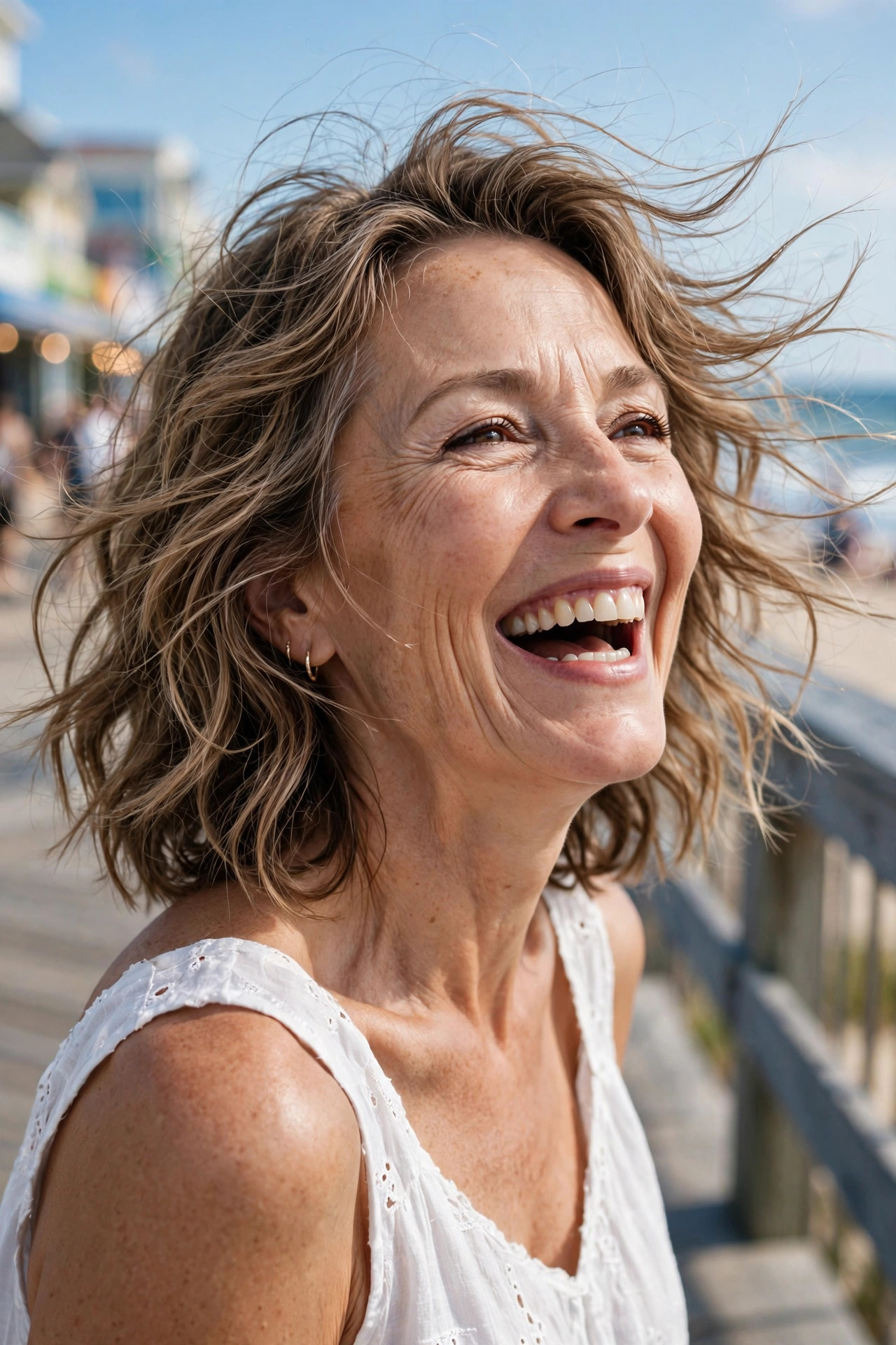 Tousled lob waves with beachy texture, youthful hairstyles for thin hair for women over 50