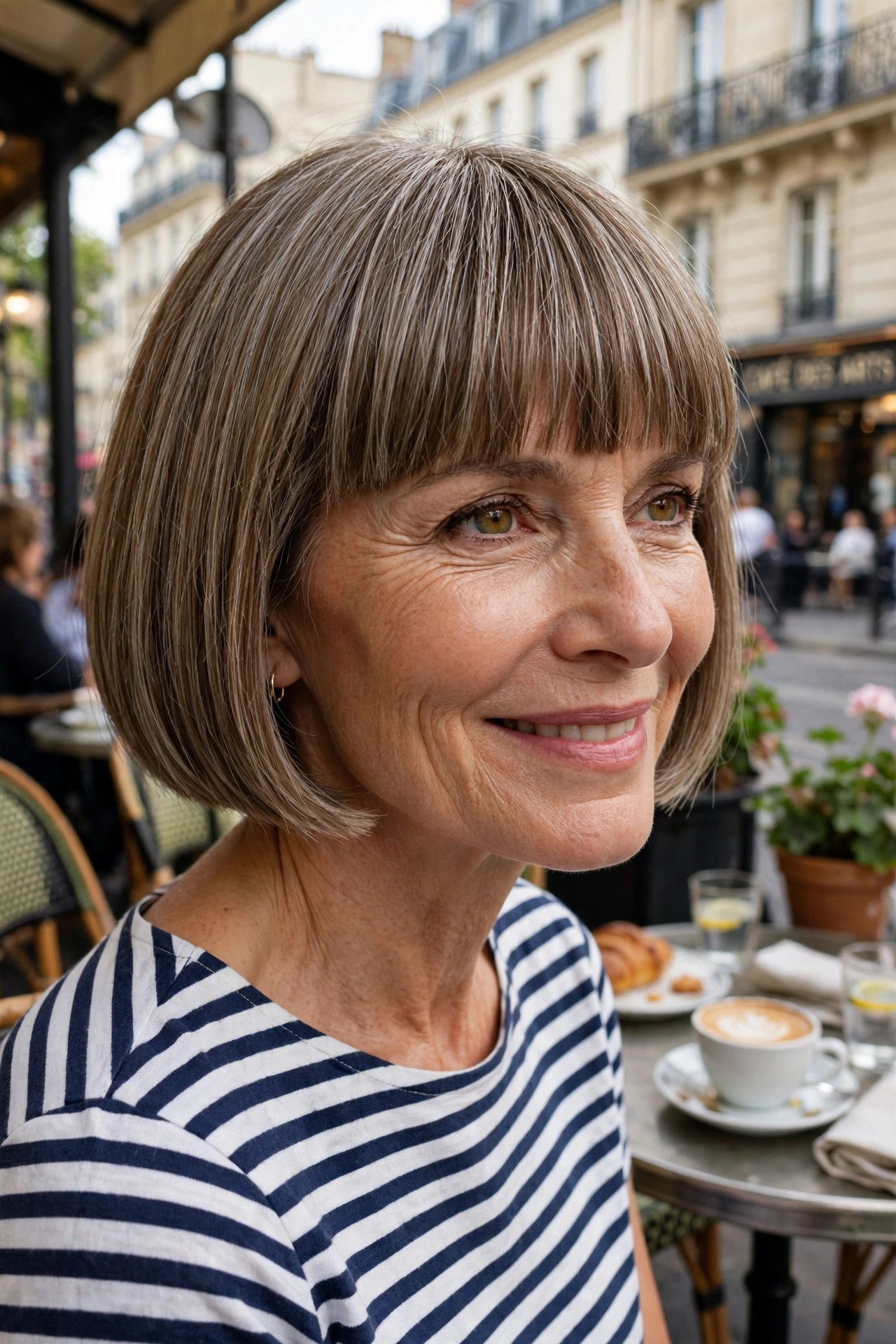 Modern French bob with a full fringe, chic hairstyles for thin hair for women over 50