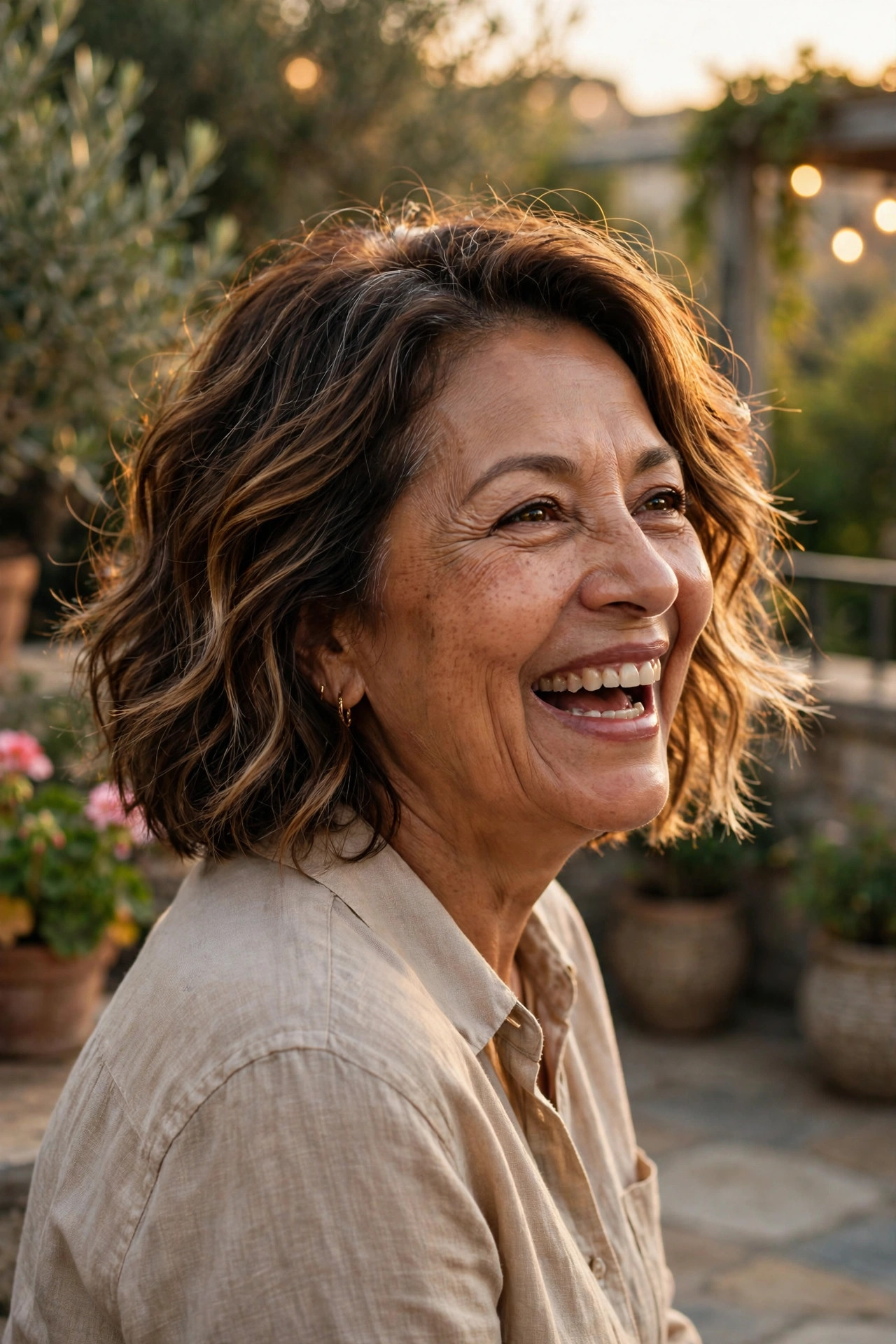 A textured lob, one of the most flattering haircuts for women over 50