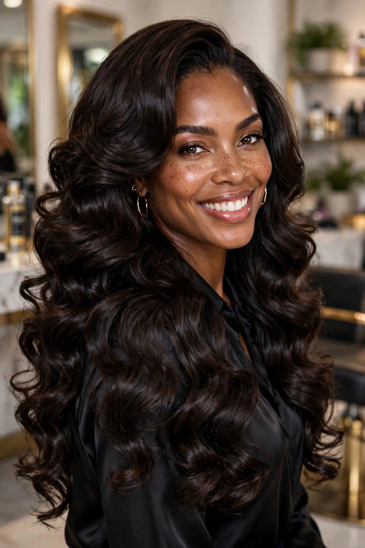 long hairstyles for women with thin hair styled in voluminous blowout curls