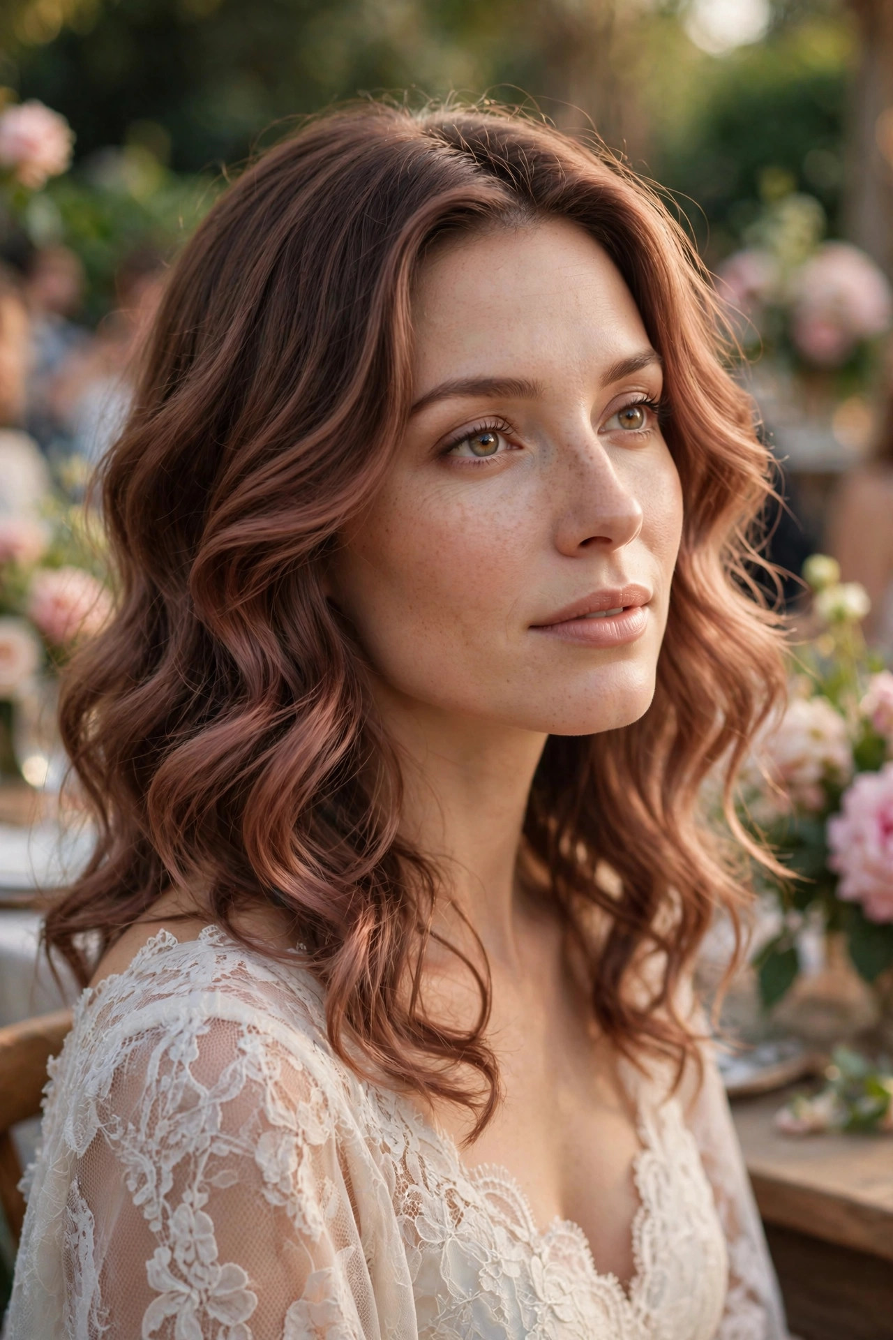 Romantic loose curls on medium length hair