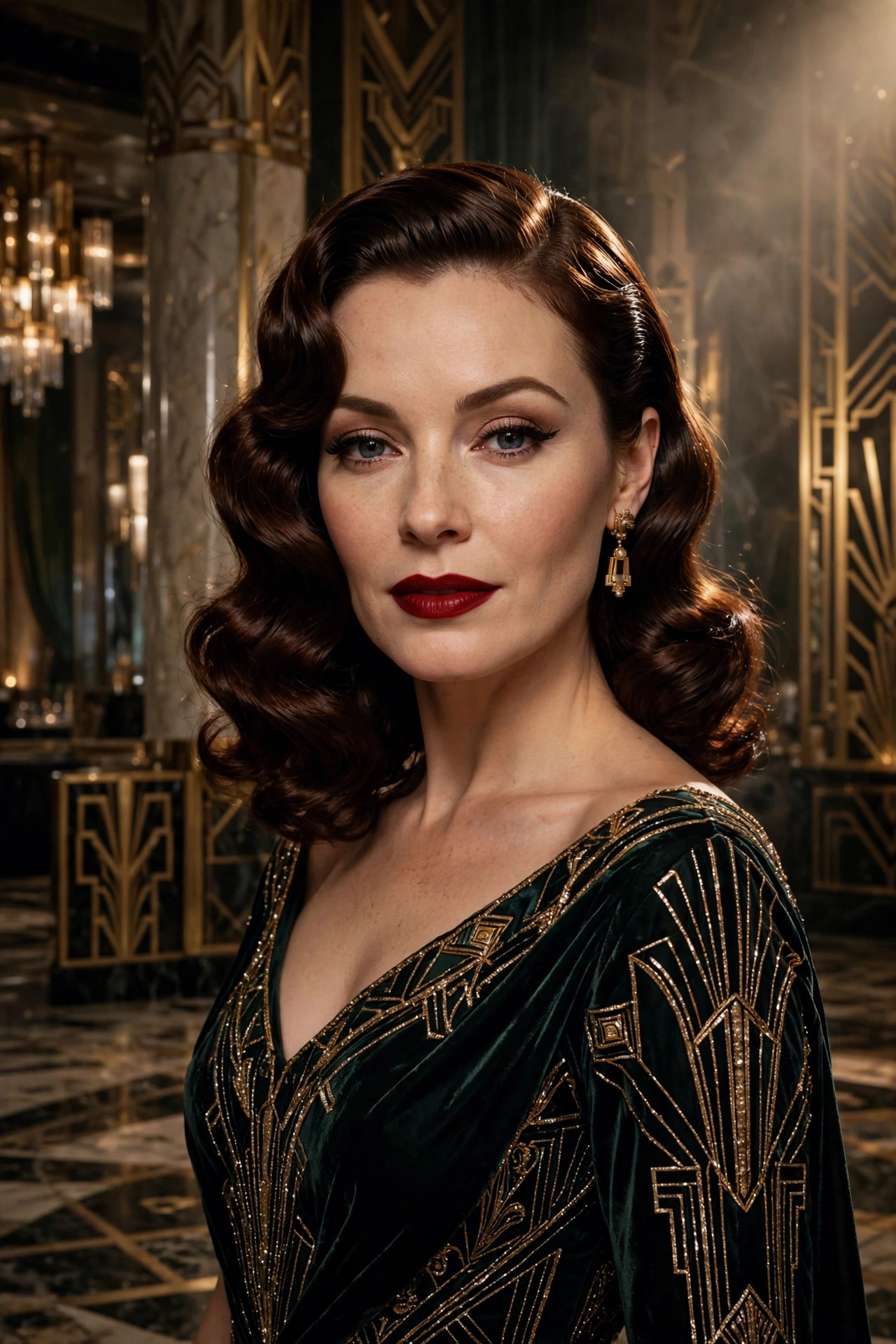 medium hairstyles for square faces with vintage Hollywood waves