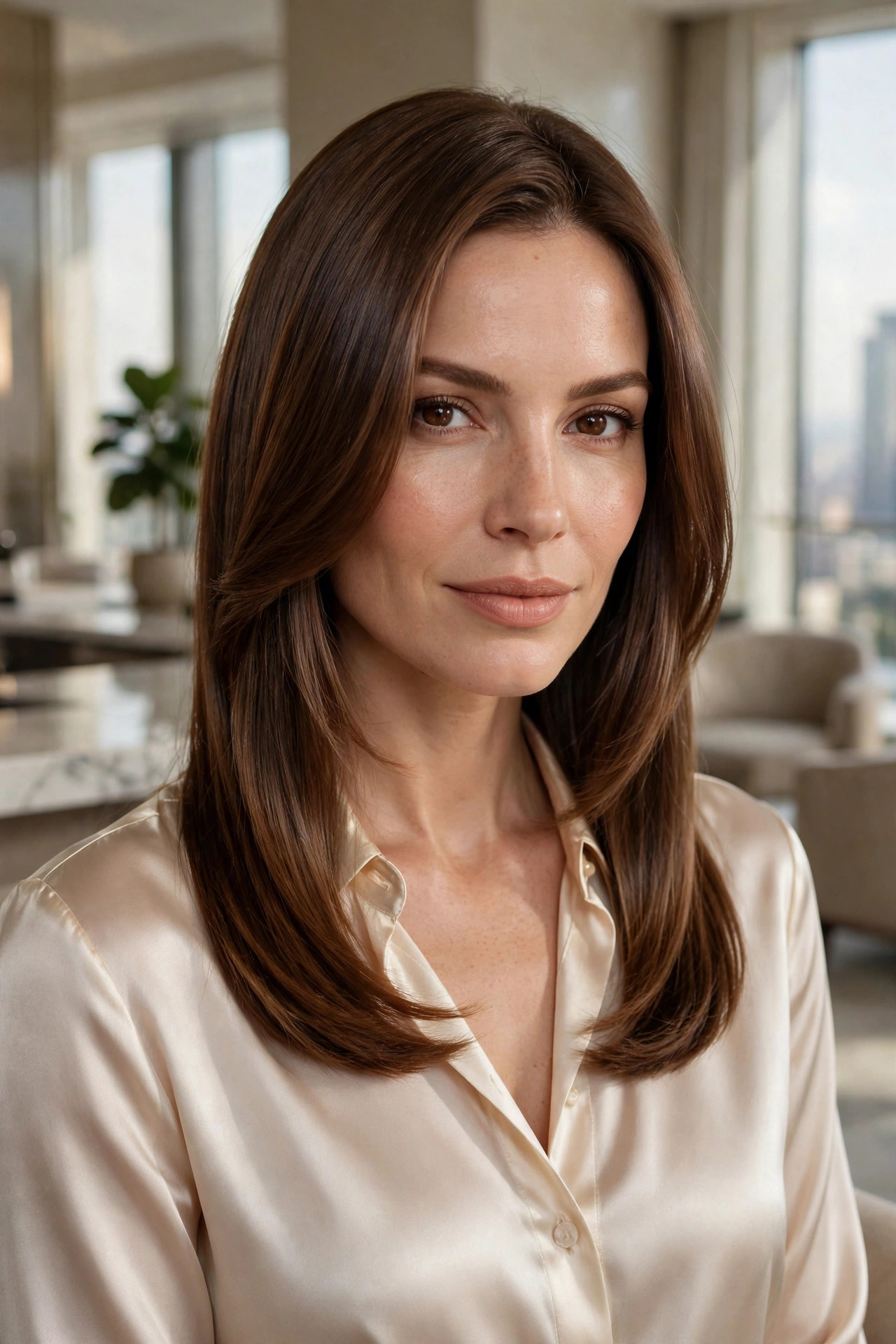 medium hairstyles for square faces with glossy polished lob