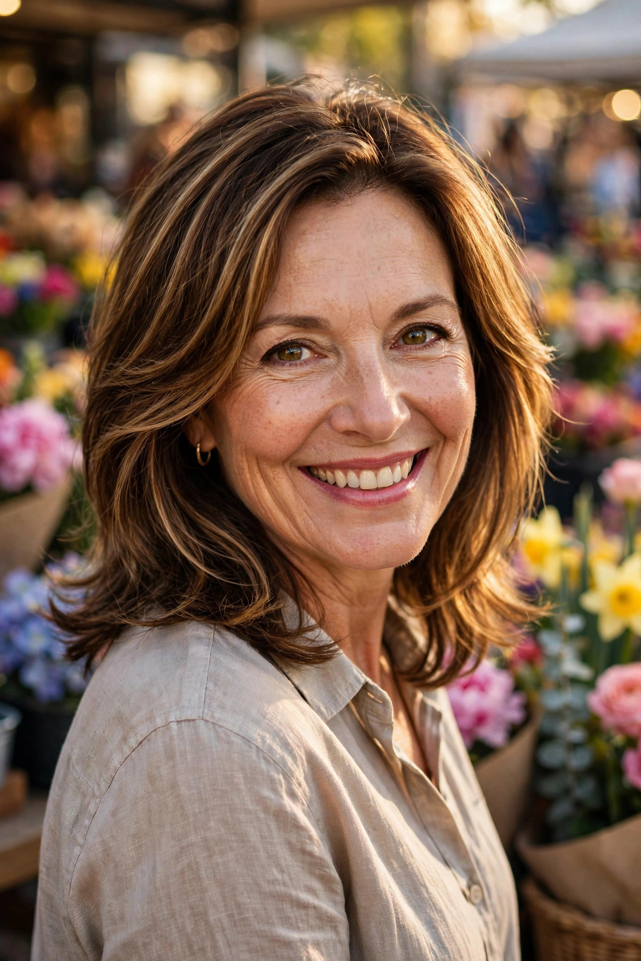 face-framing shoulder layers in medium hairstyles for women over 60