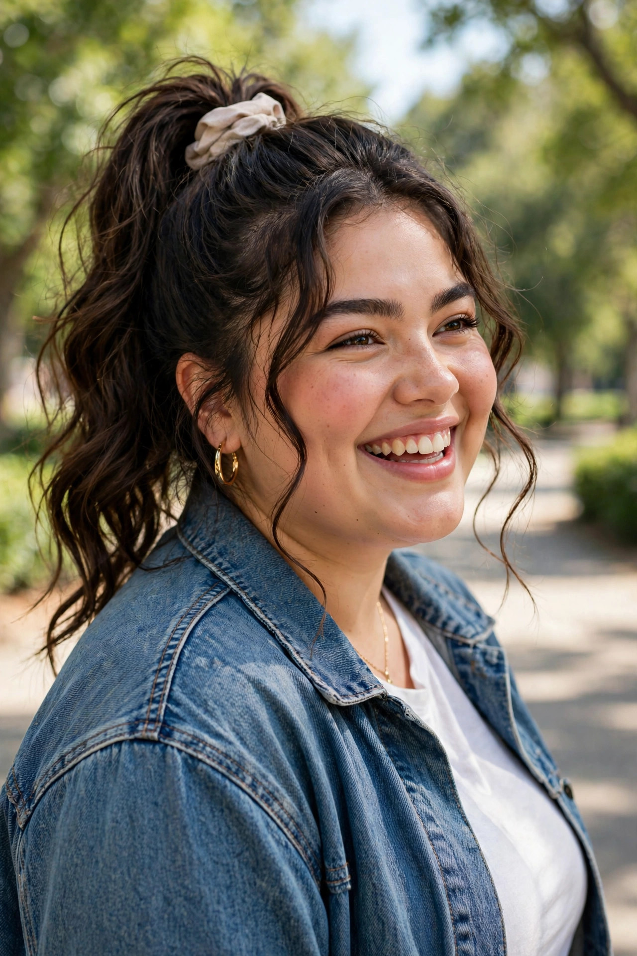 Soft high wavy ponytail with loose face-framing tendrils