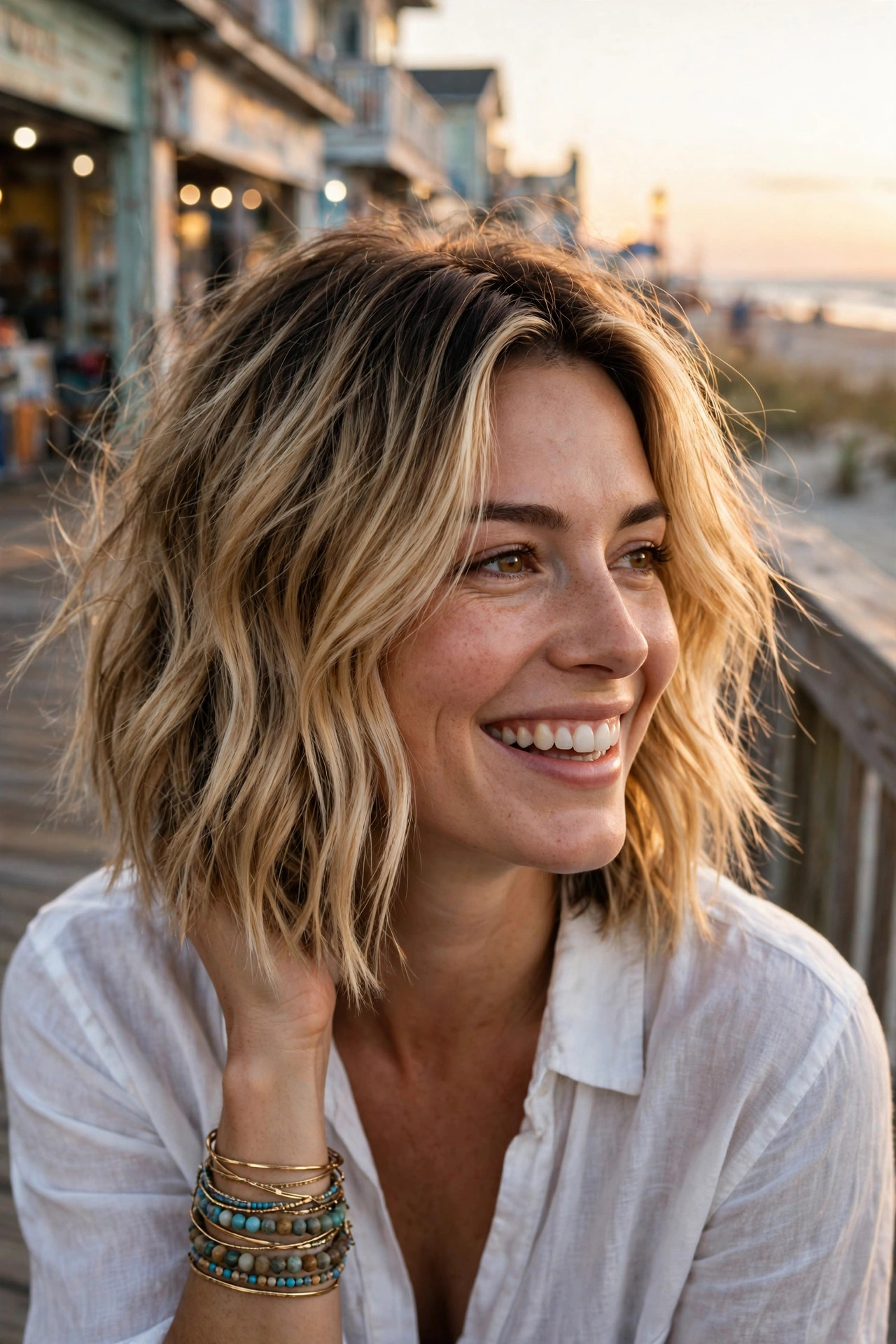 Deep side-part lob with hidden layers in short hairstyles for thick hair