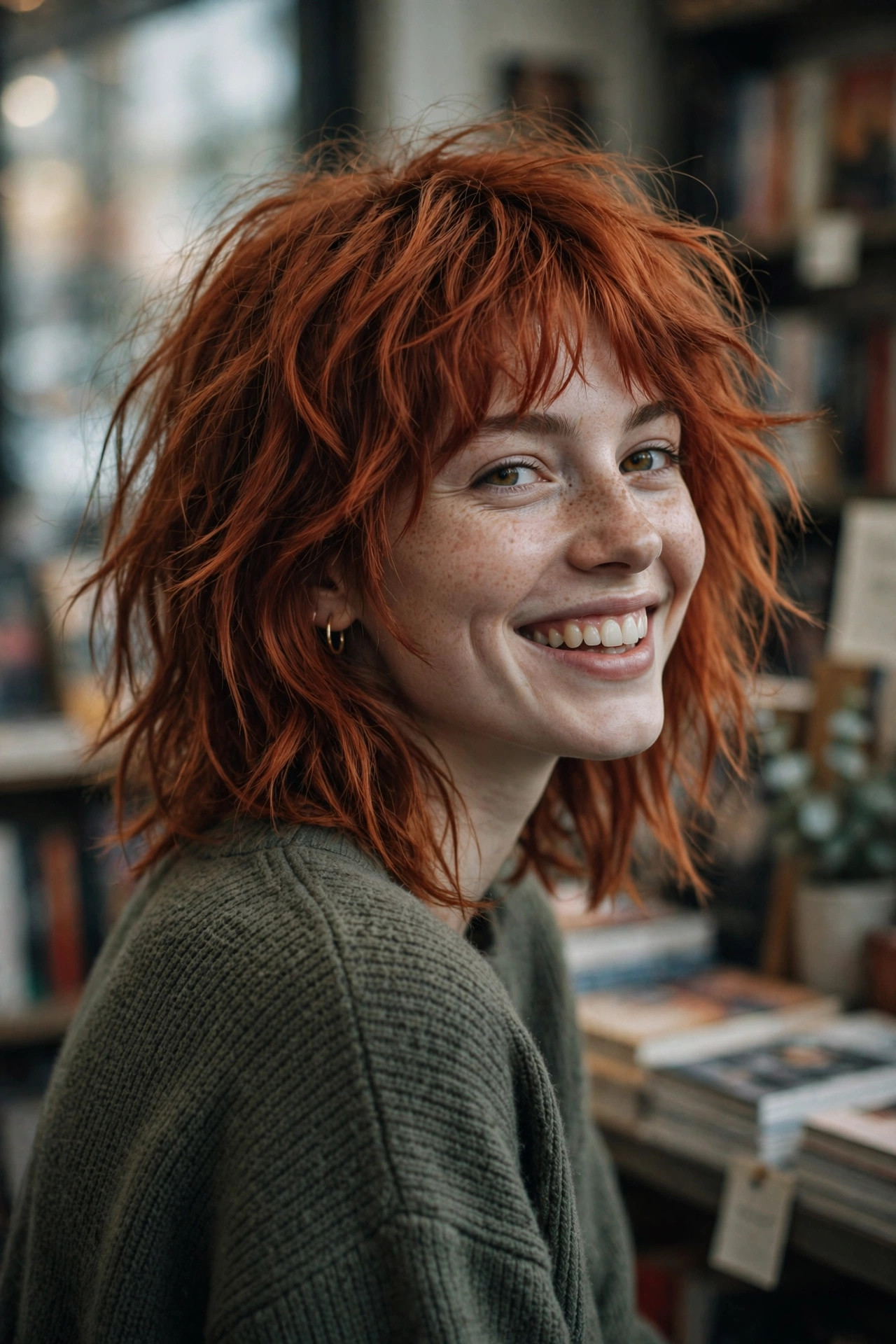 tousled shag cut, a playful pick among shoulder length hairstyles for wavy hair