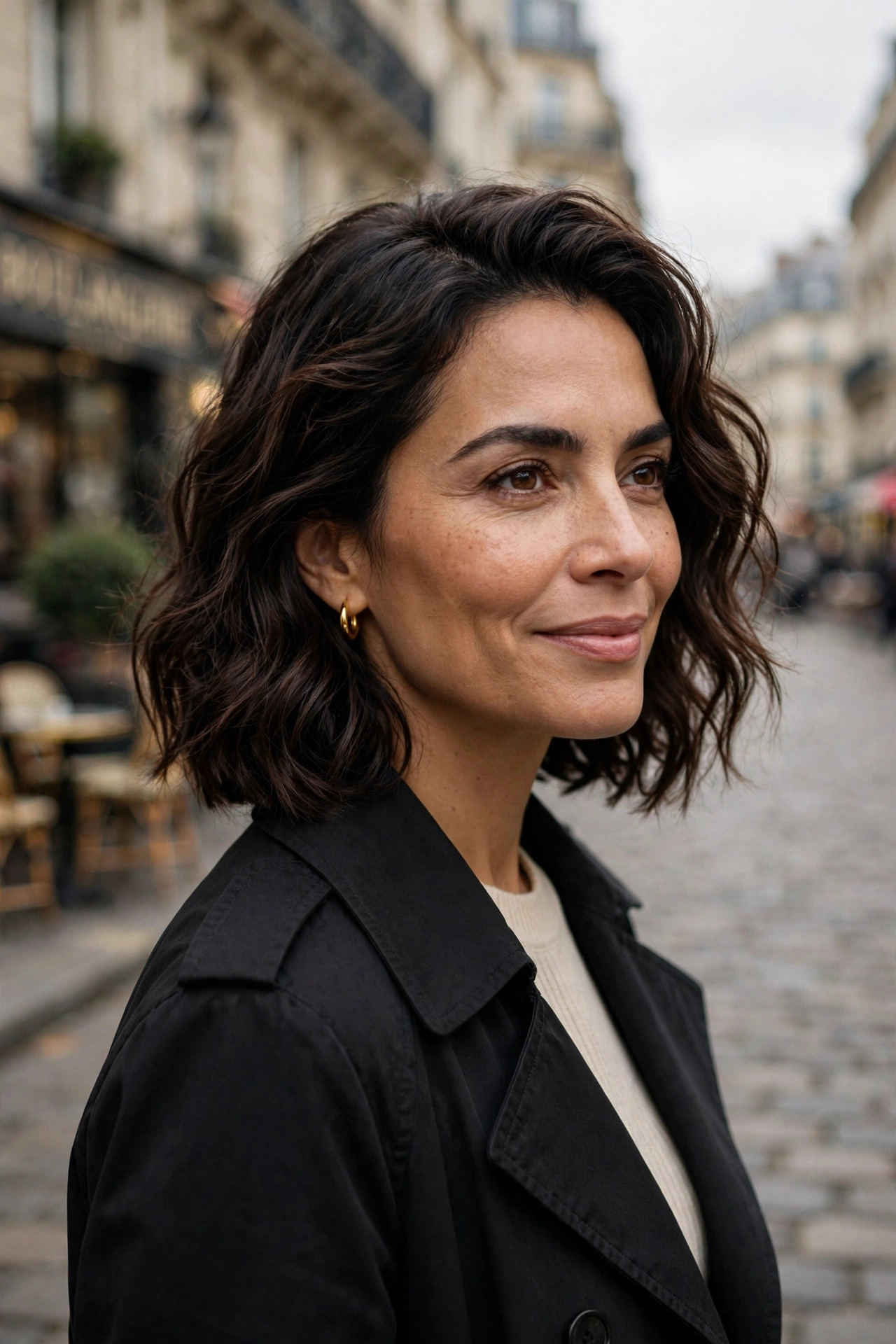 wavy French lob, a chic Parisian take on shoulder length hairstyles for wavy hair