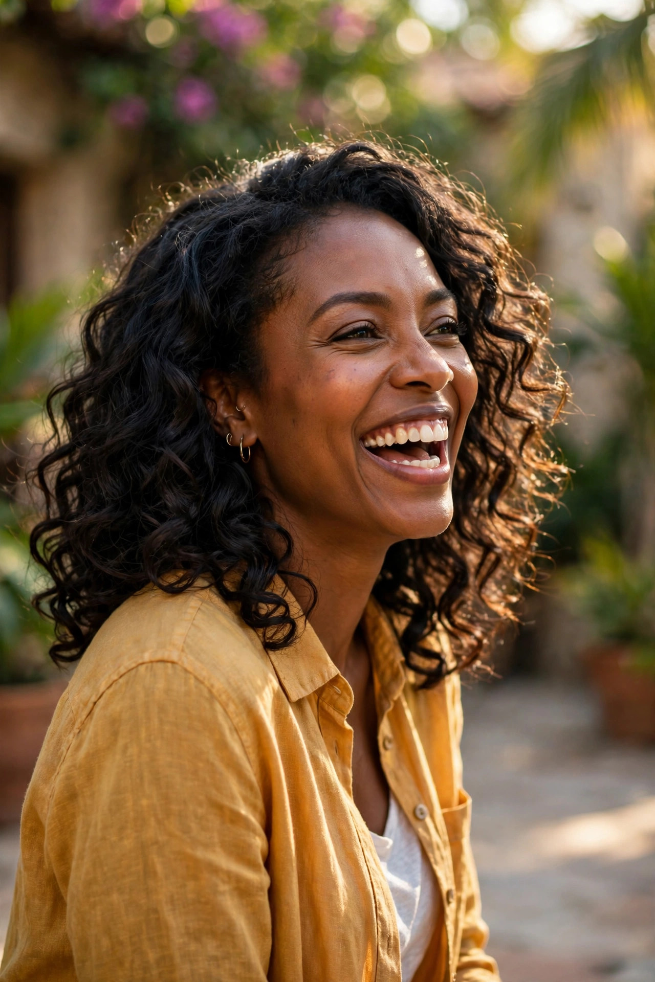 Woman with bouncy mid-length curls and defined volume