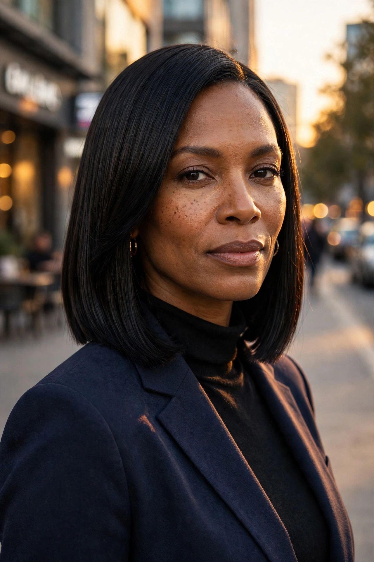 sleek blunt lob on a woman in her 40s