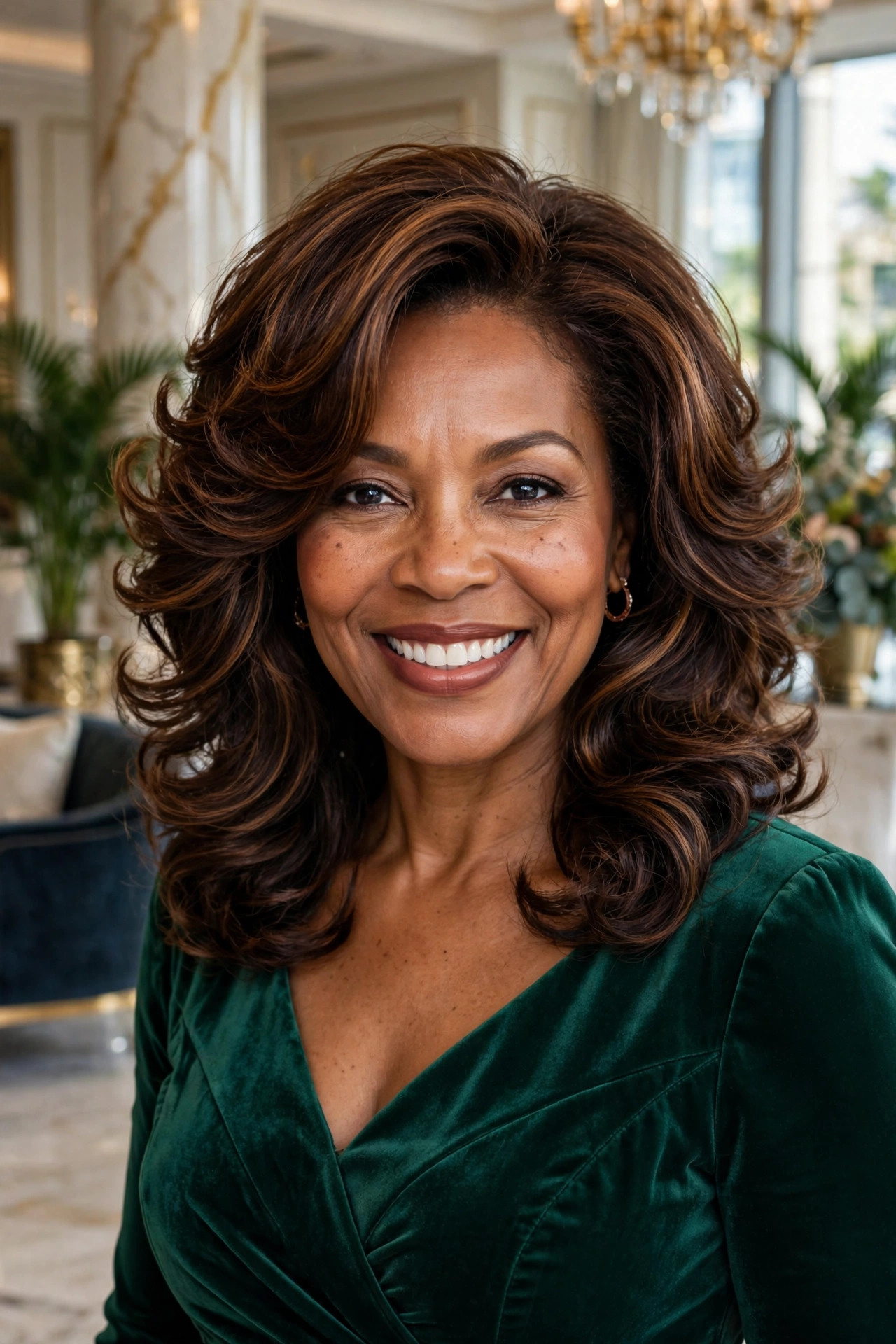 voluminous blowout with bouncy shoulder layers