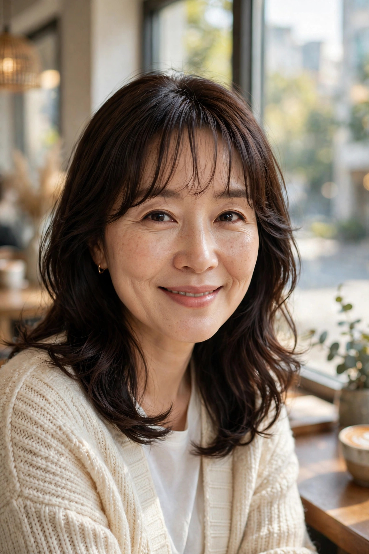 shoulder length hairstyles for women over 40 with wispy bangs