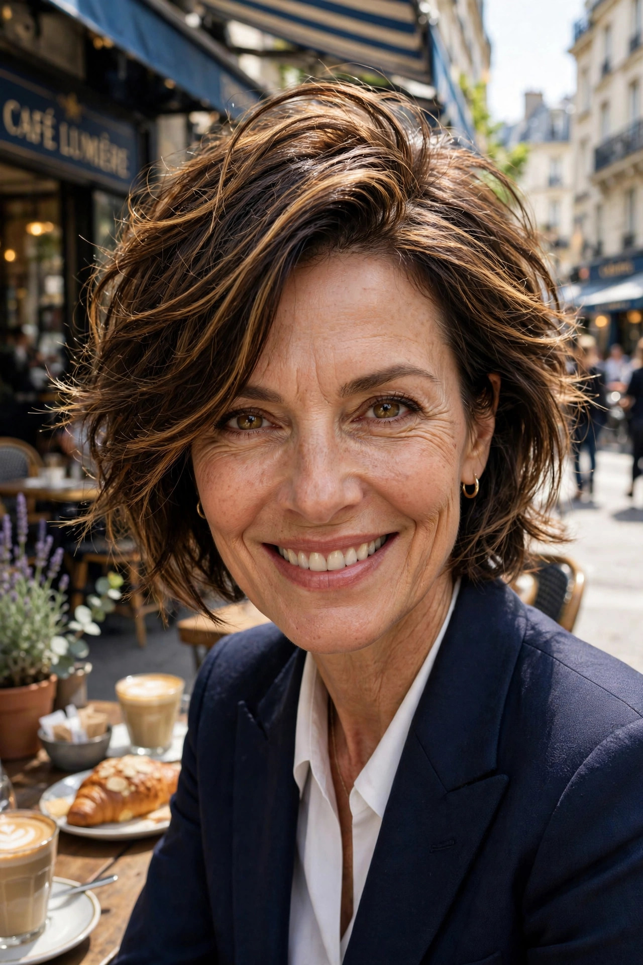 Elegant side-swept choppy bob with a deep part for crown lift