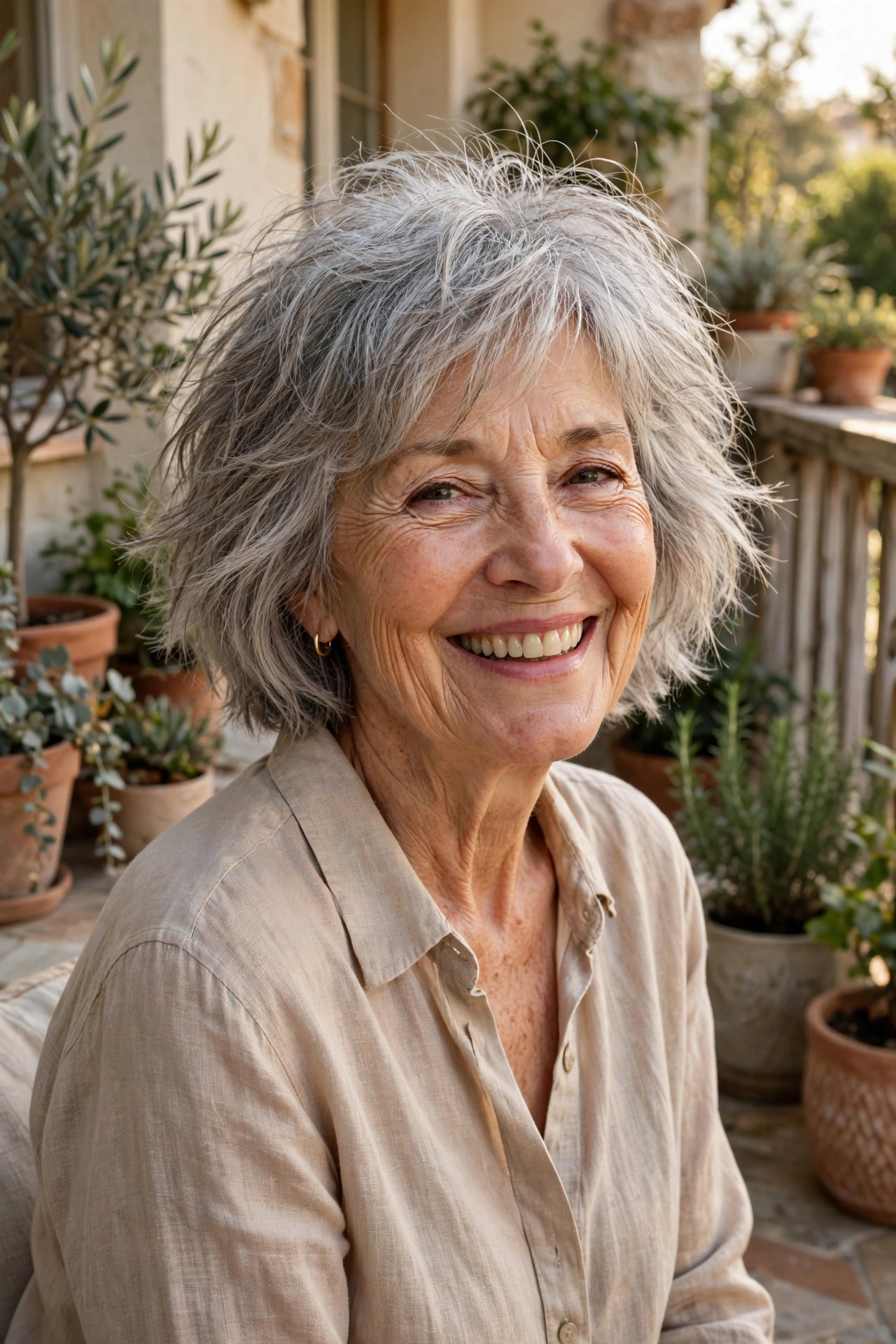 Radiant tousled gray-blend choppy bob with airy volume