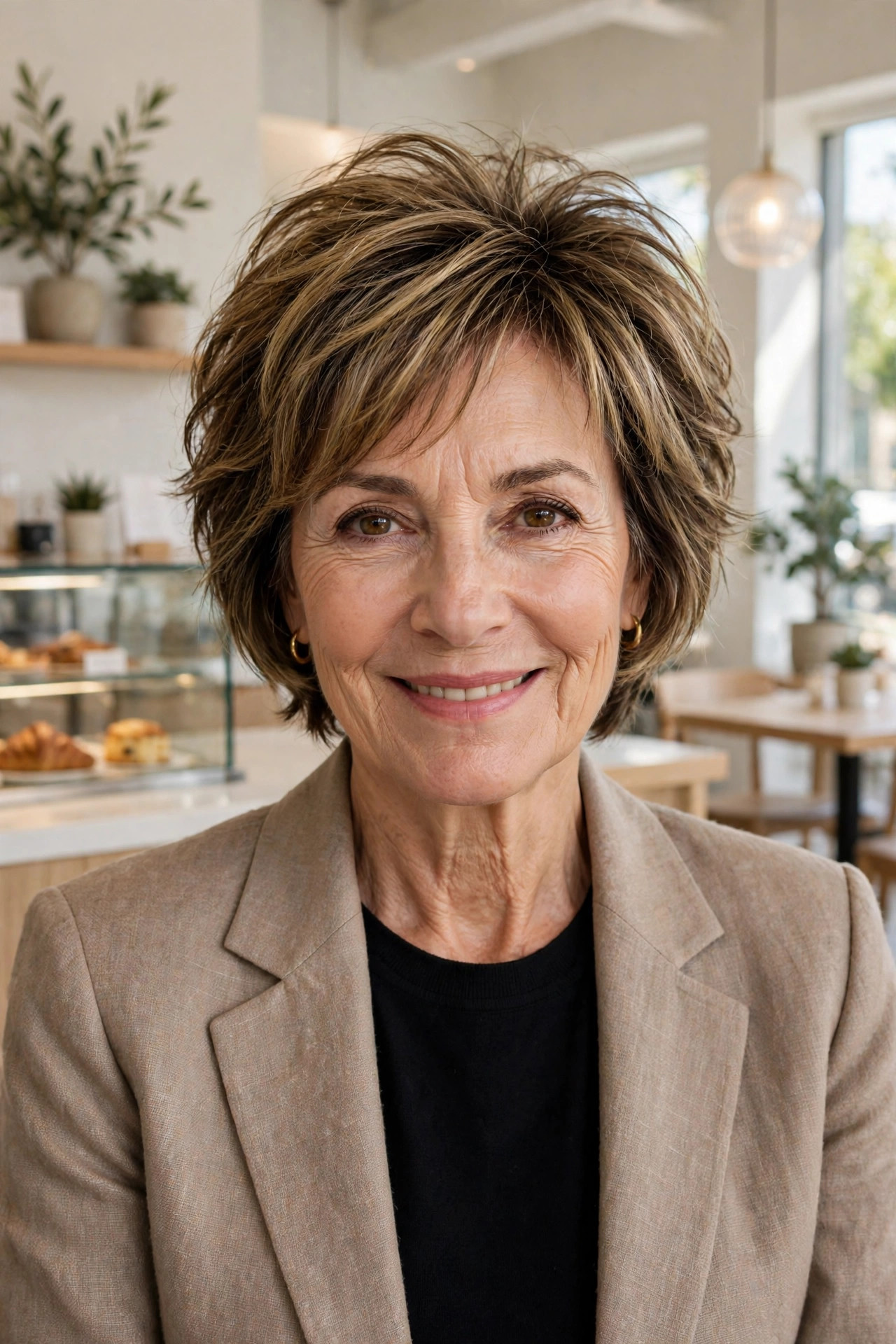 Poised stacked choppy bob with graduated back layers