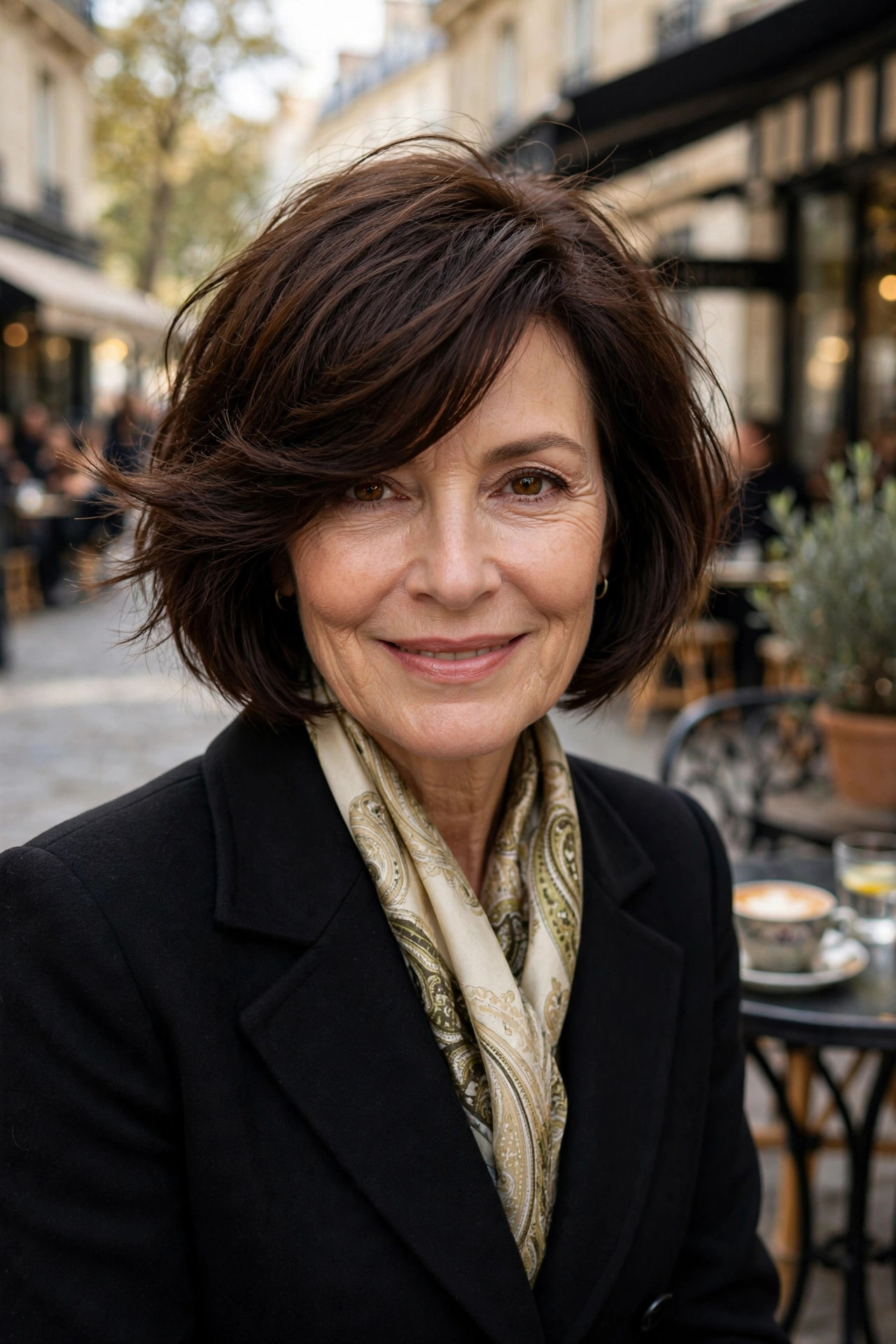 Sophisticated deep side-part bob with a dramatic sweep over fine hair