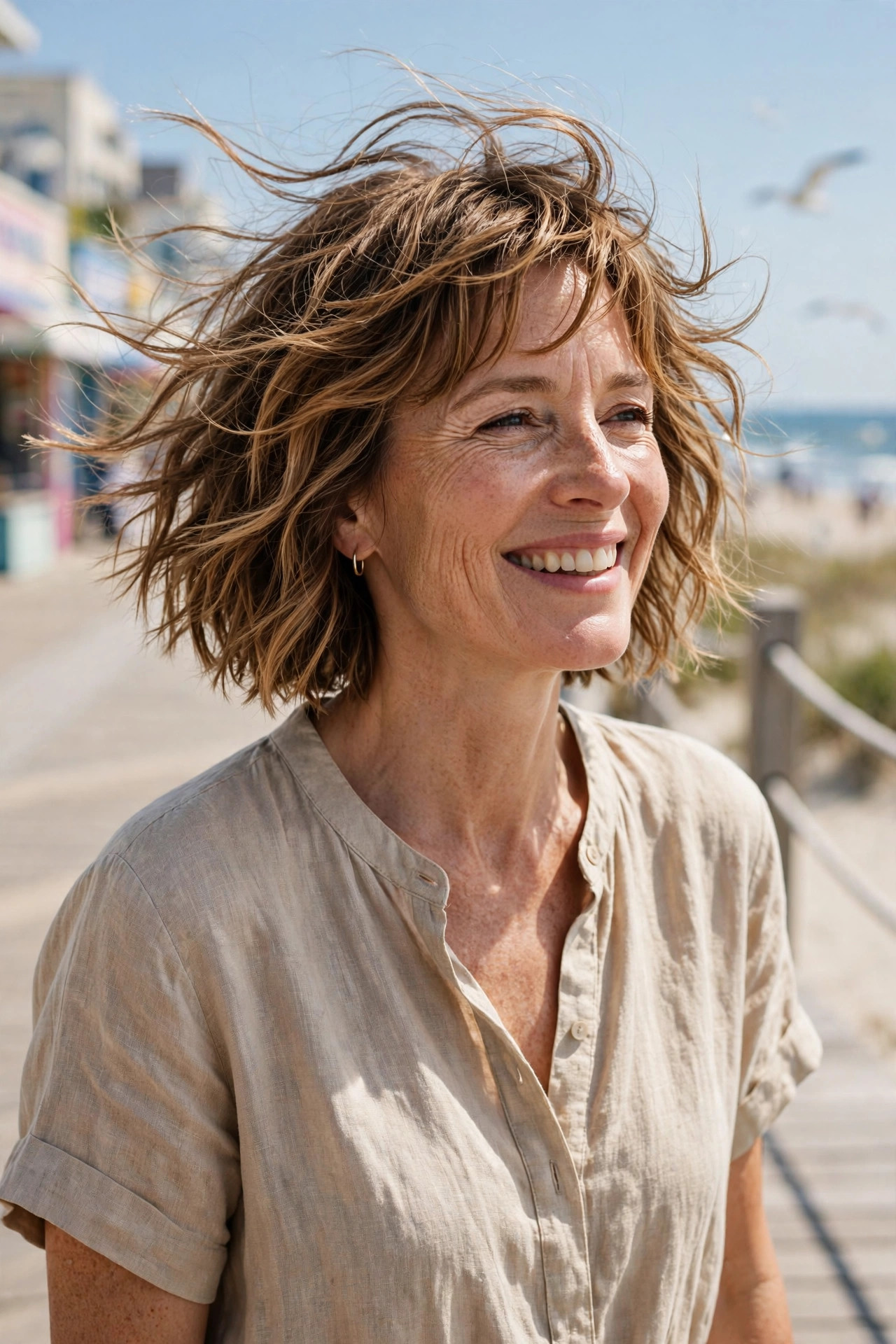 Carefree wavy bob with loose tousled waves on fine hair