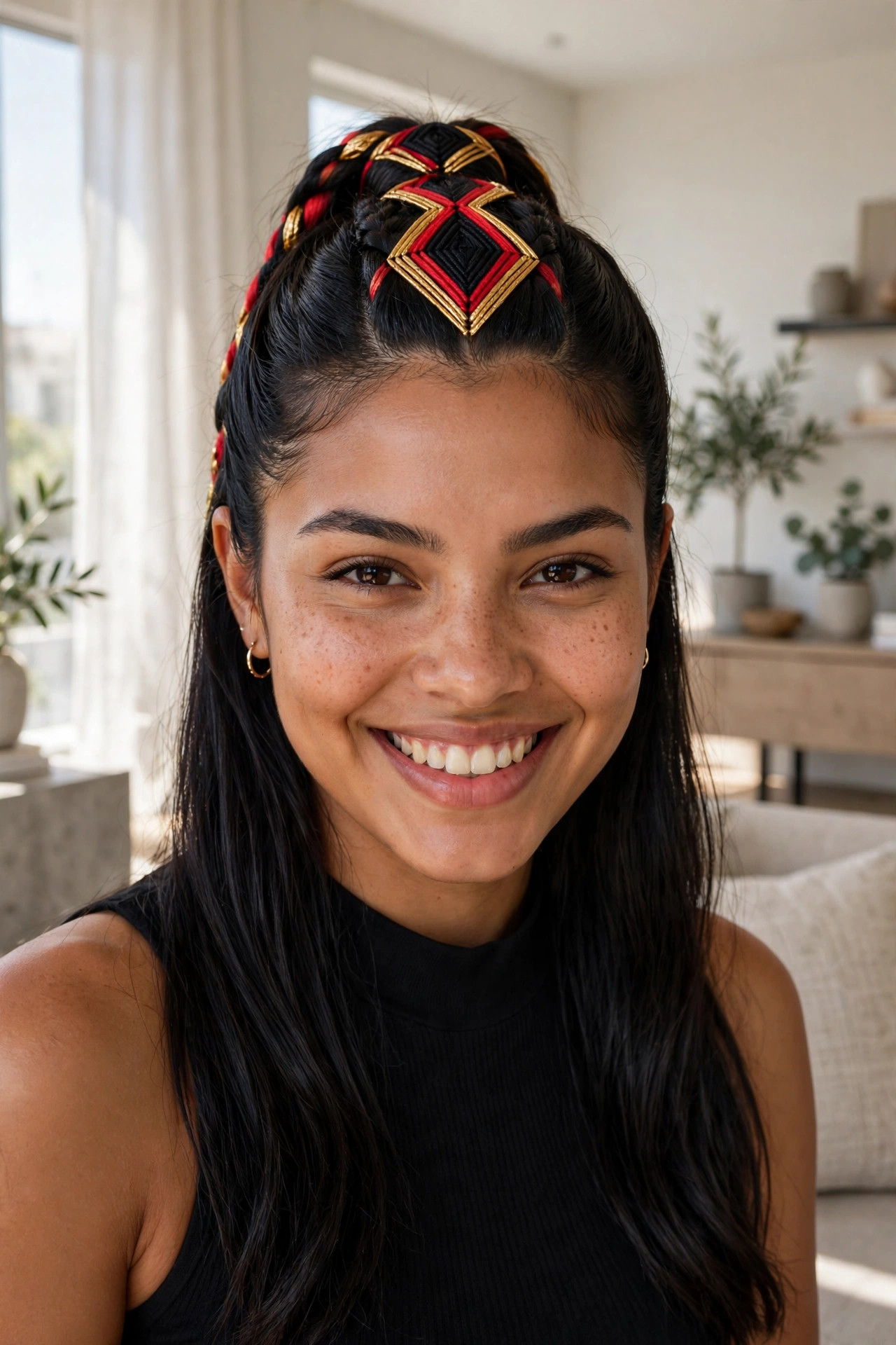 Harlequin half-up hairstyle clown hairstyles with diamond color blocks