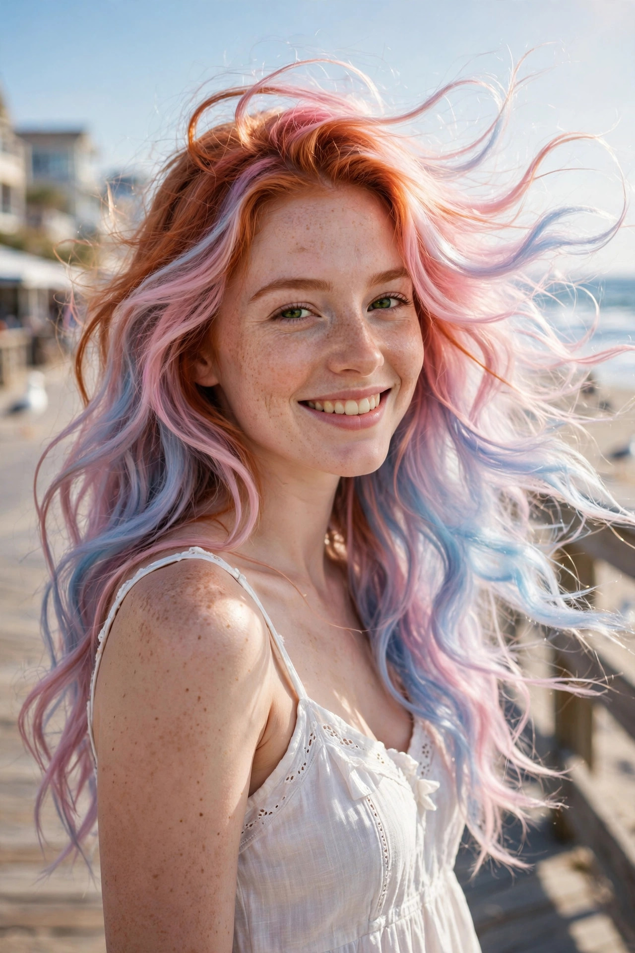 Long pastel pink and blue cotton candy waves with dreamy color melt