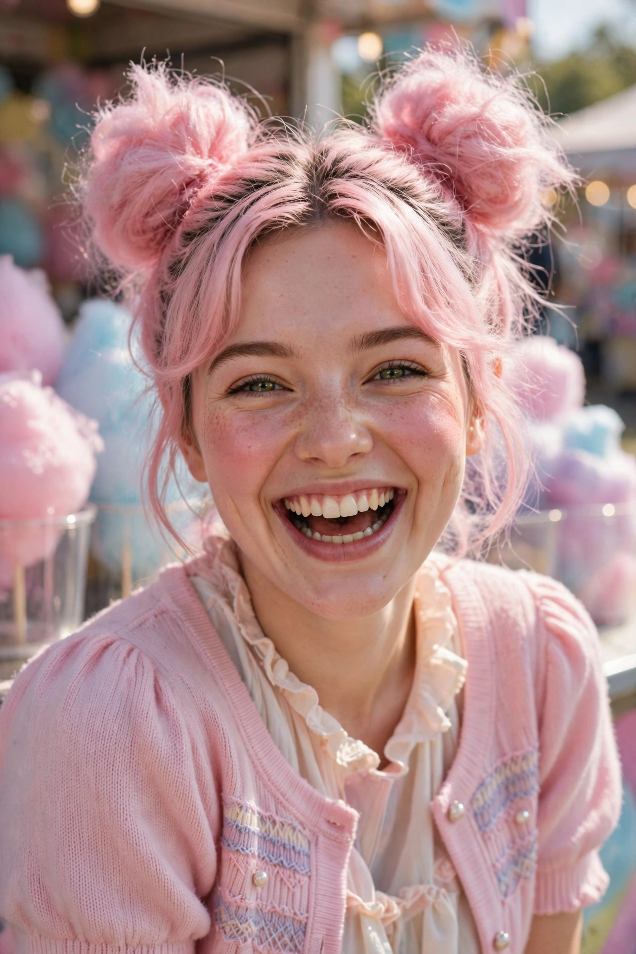 Twin pink topknots with fluffy texture clown hairstyles charm