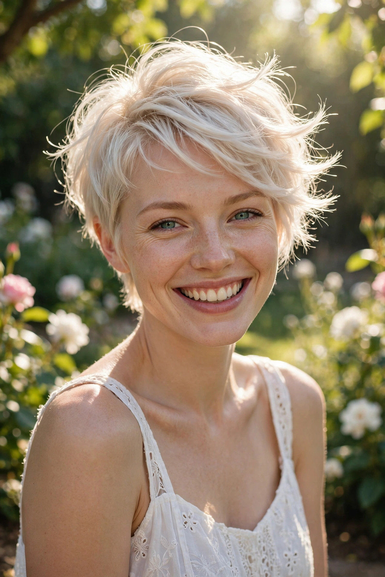 Feathered platinum crop among edgy pixie haircuts