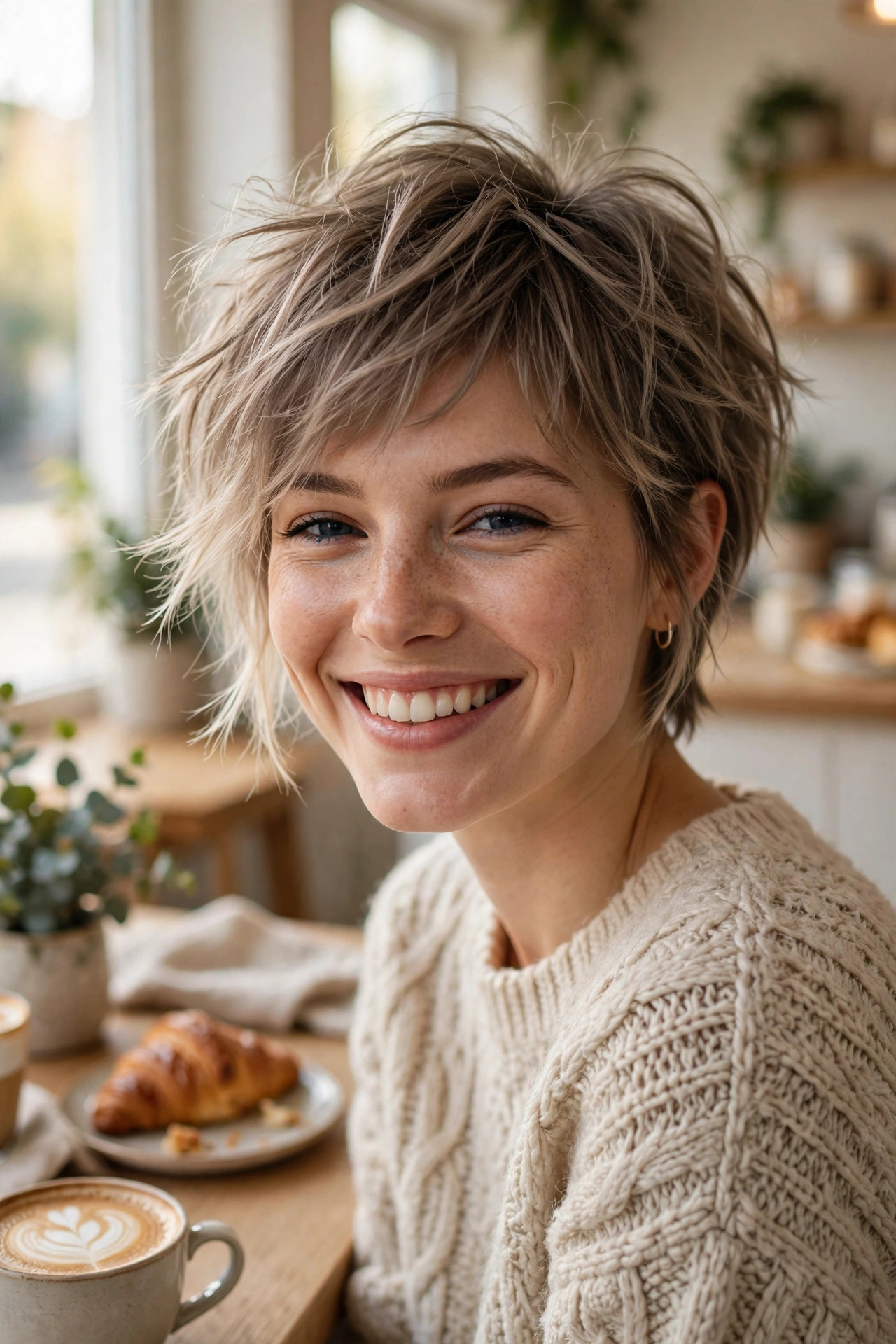 Wispy razored tips in a daring cropped cut