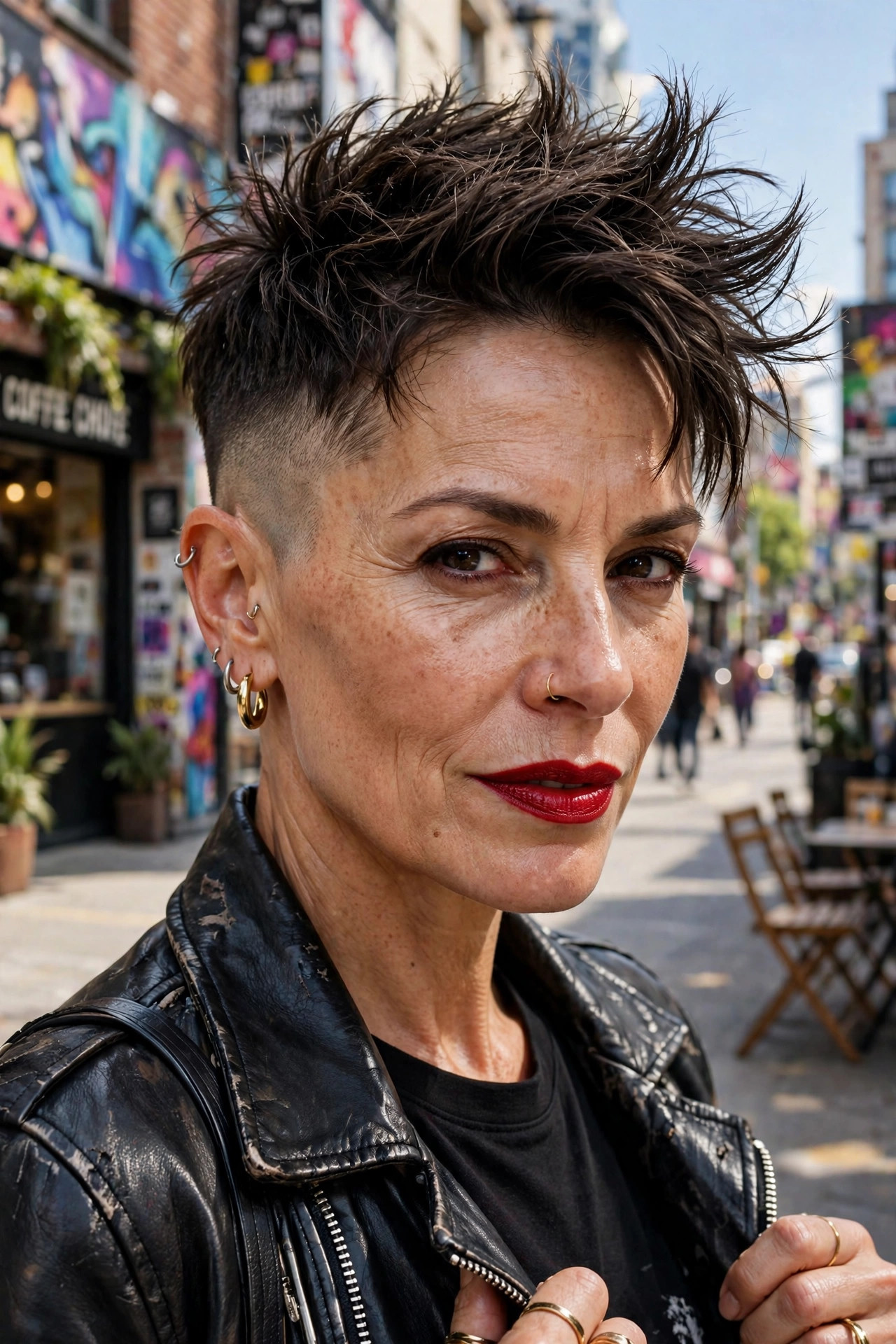 disconnected crop with faded sides, a dramatic entry among edgy short hairstyles for women over 40
