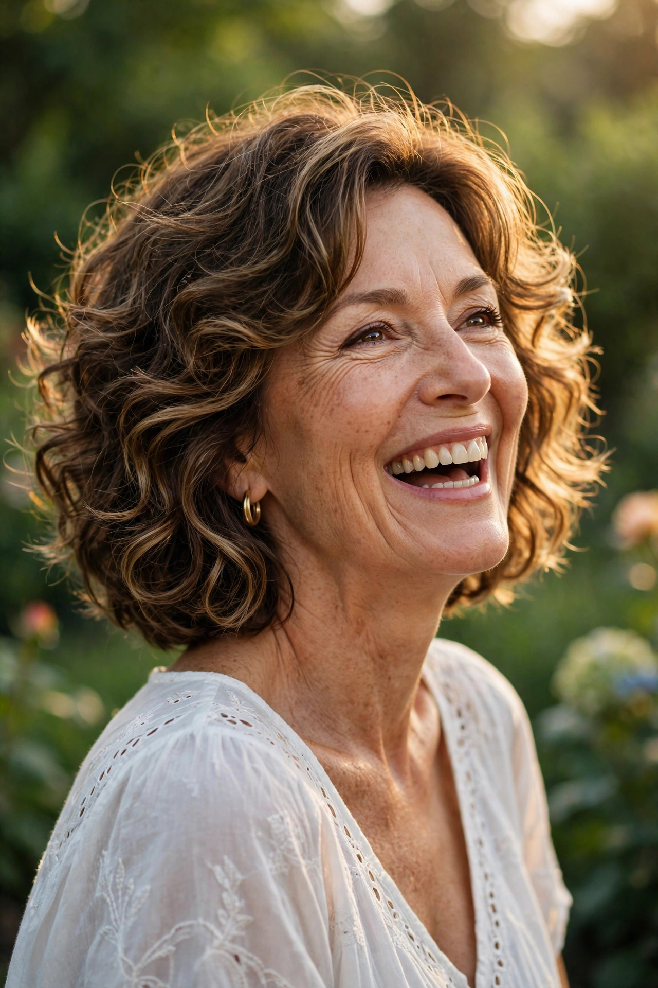 Chin-length layered bob with curls, one of the most fun short hairstyles for women over 40