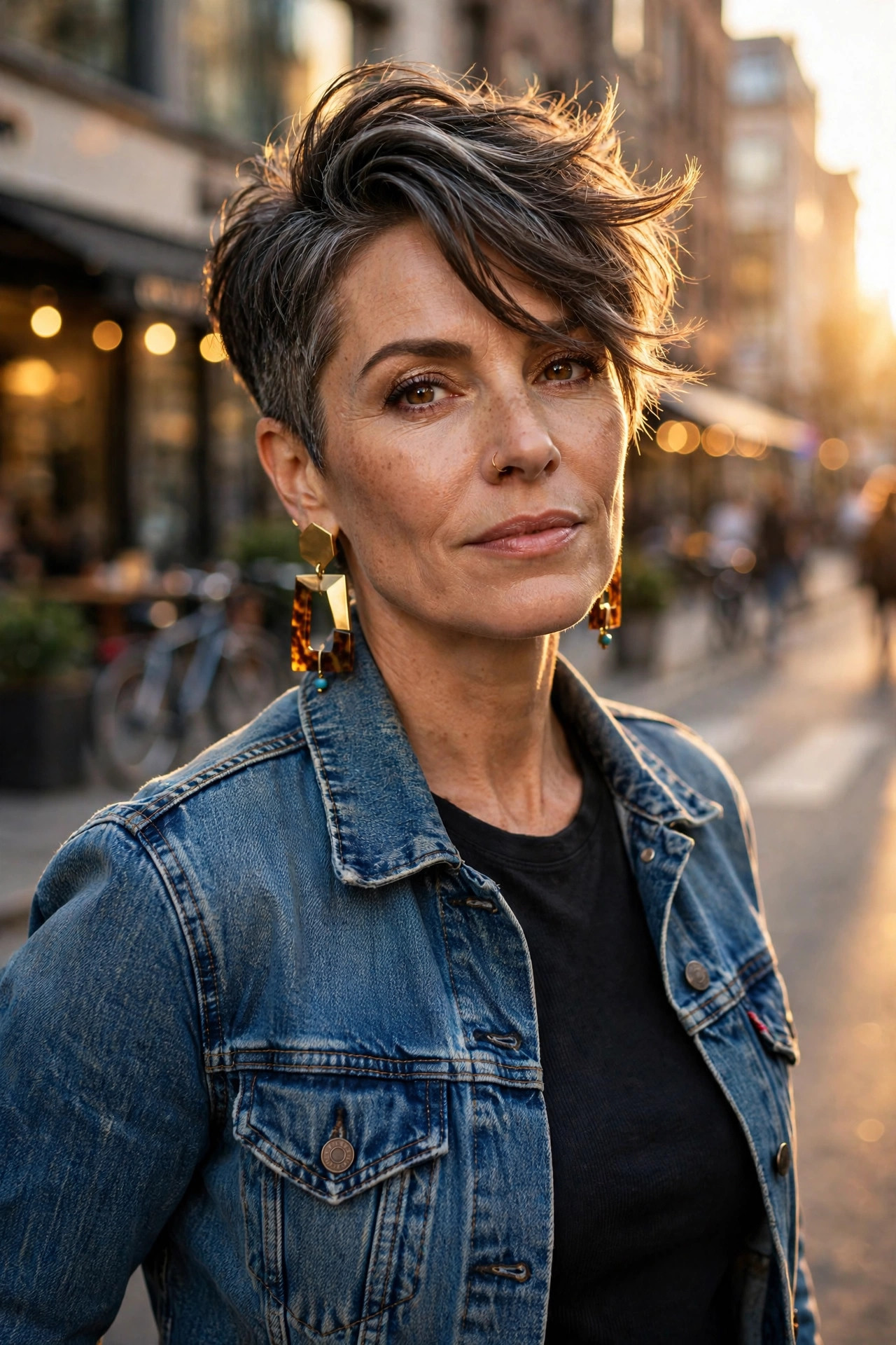 Side-swept short crop with dramatic volume