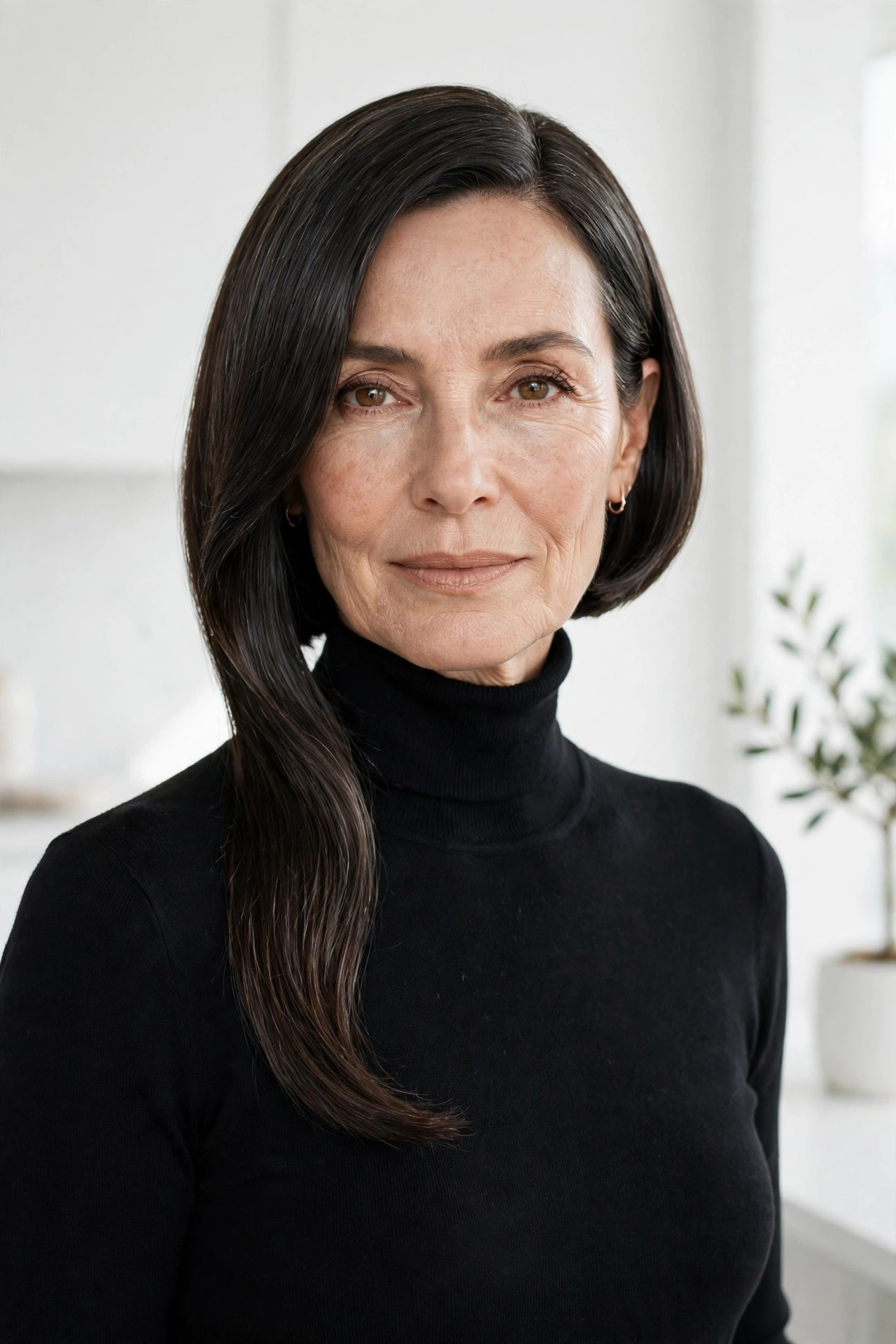 Sleek asymmetrical bob with glass-like shine
