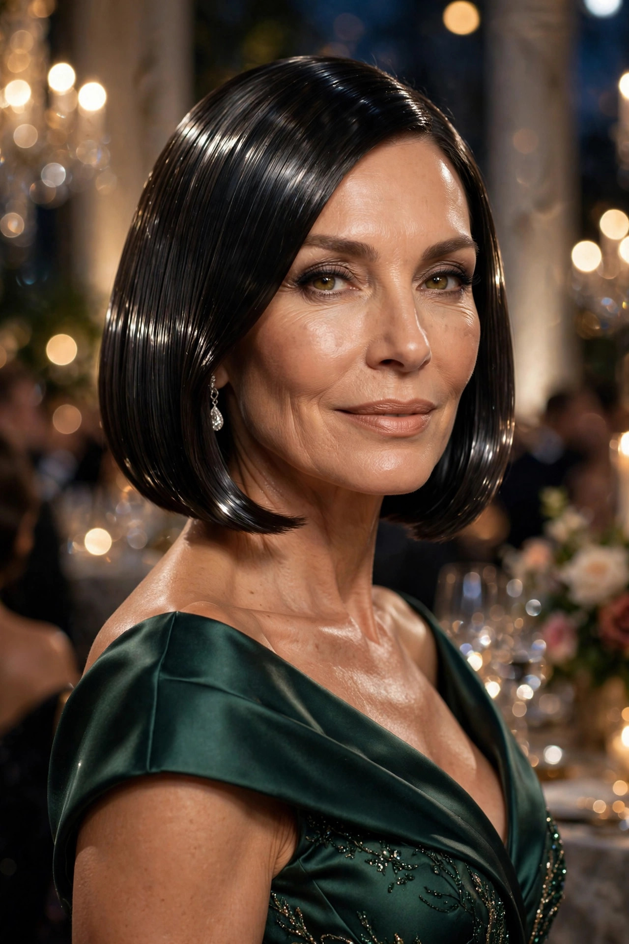 Glossy glass-hair bob with mirror-like shine