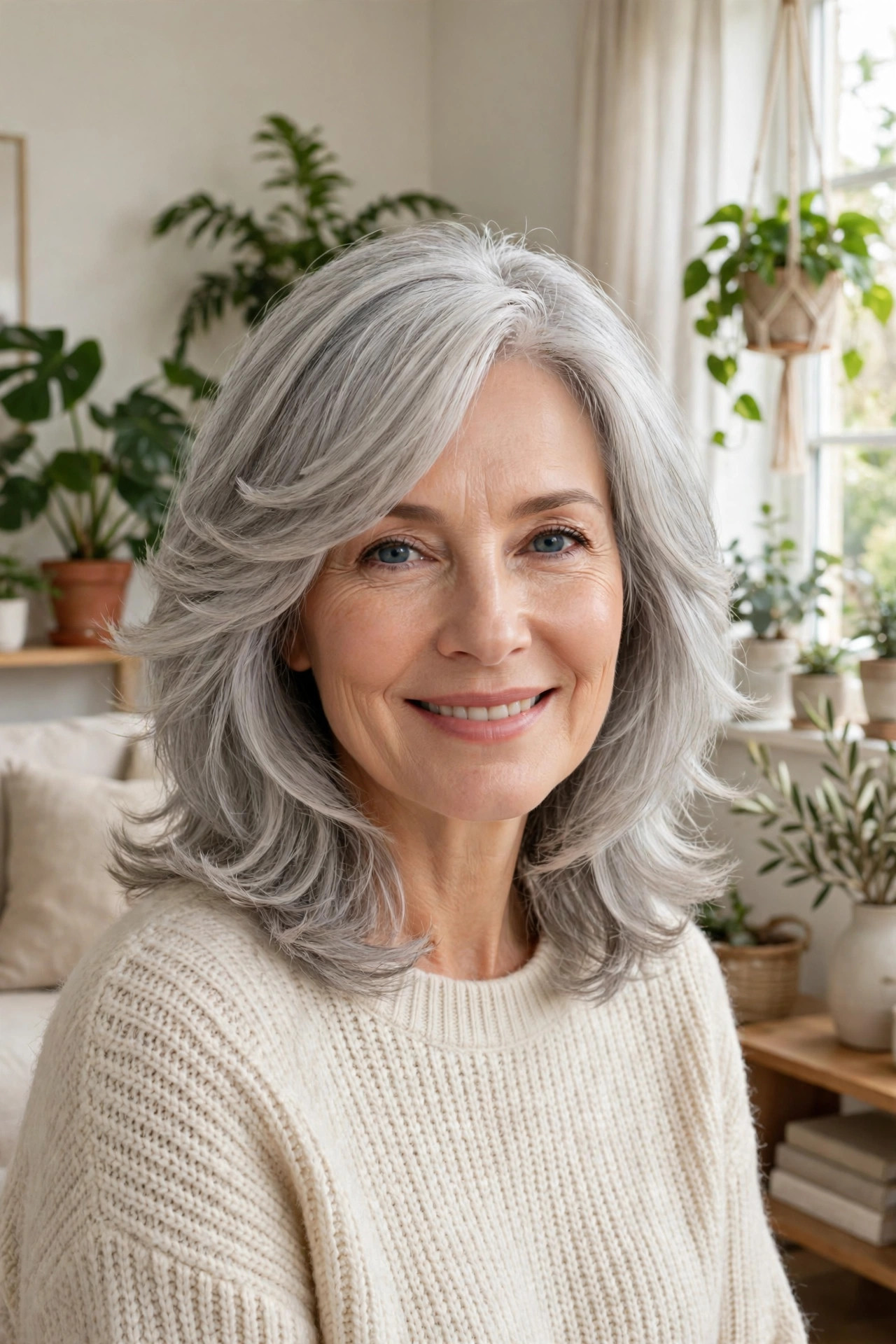 Long feathered fringe, a soft hairstyle for your face shape