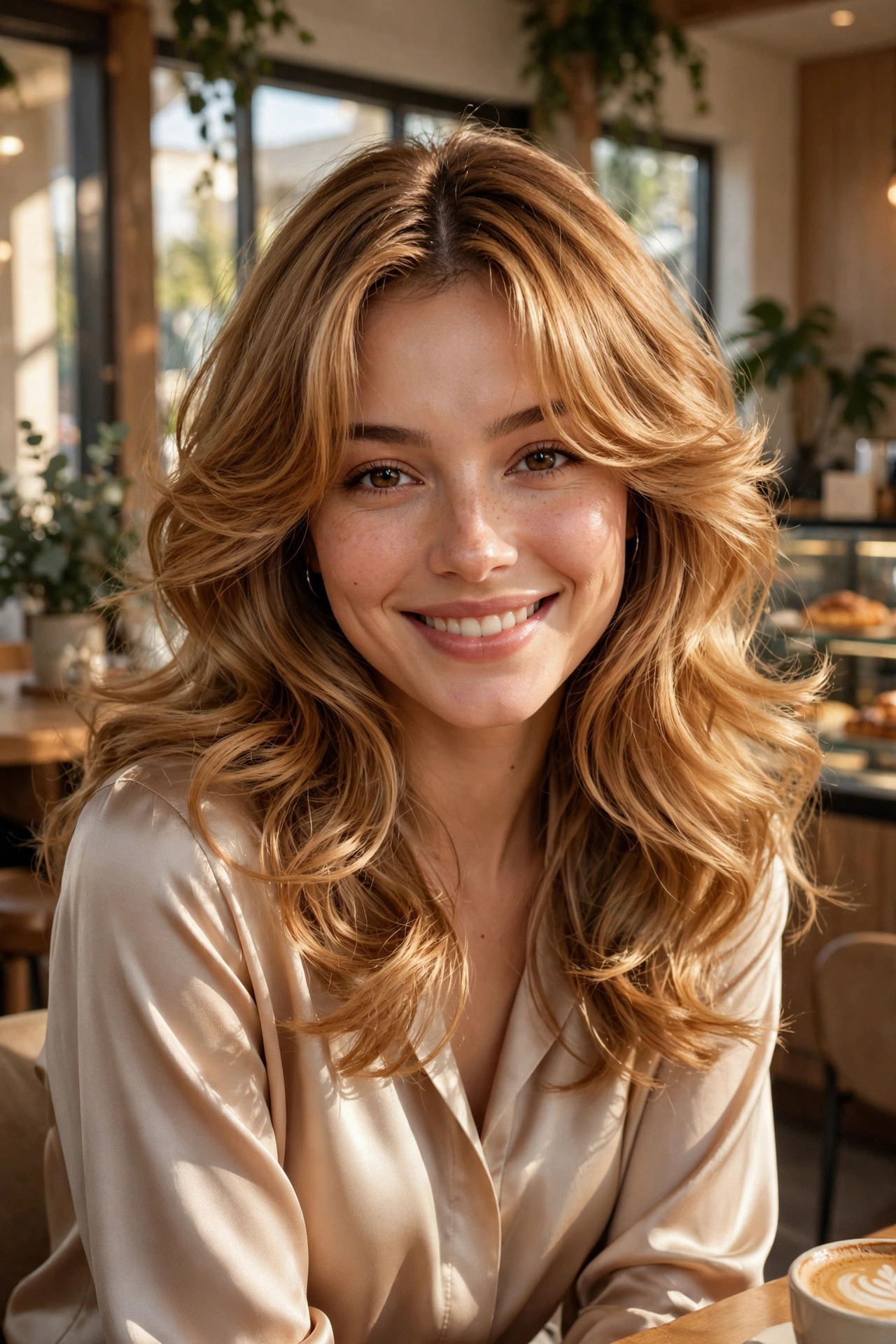 Bouncy curtain bangs blowout, a pretty hairstyle for your face shape