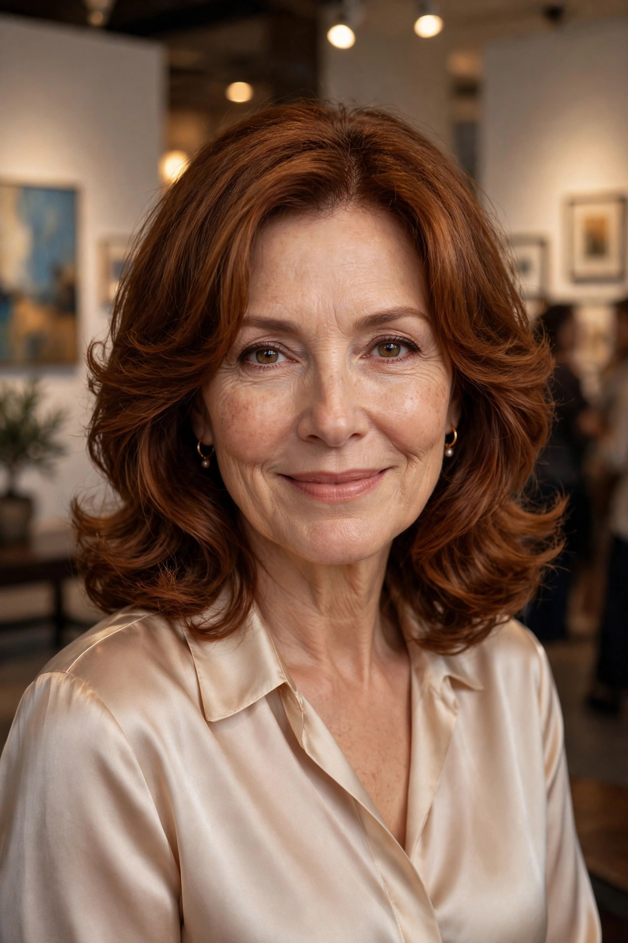 Curtain-layered auburn lob with bouncy layers