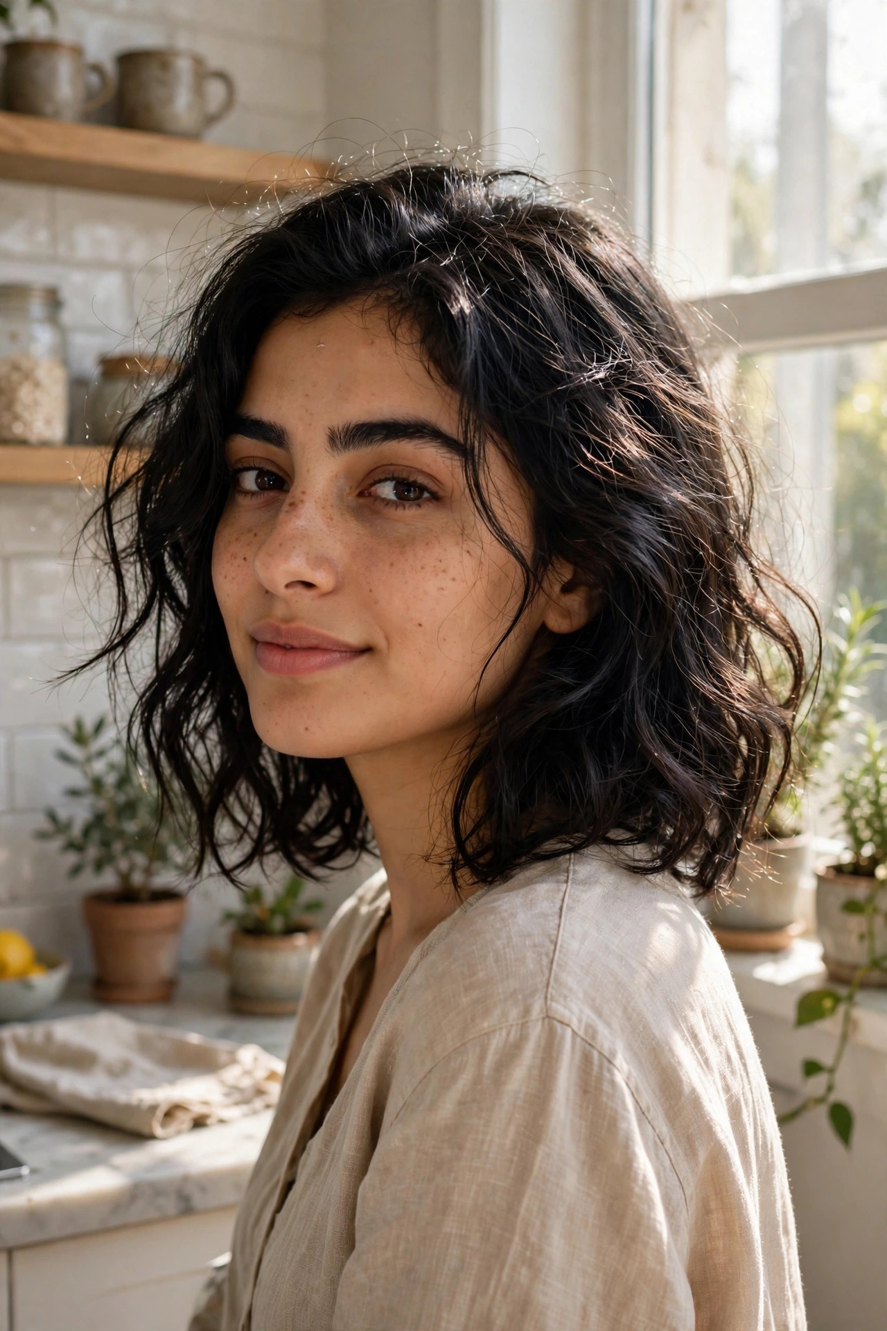 Natural air-dried waves with undone texture, one of the easiest hairstyles for thick wavy hair