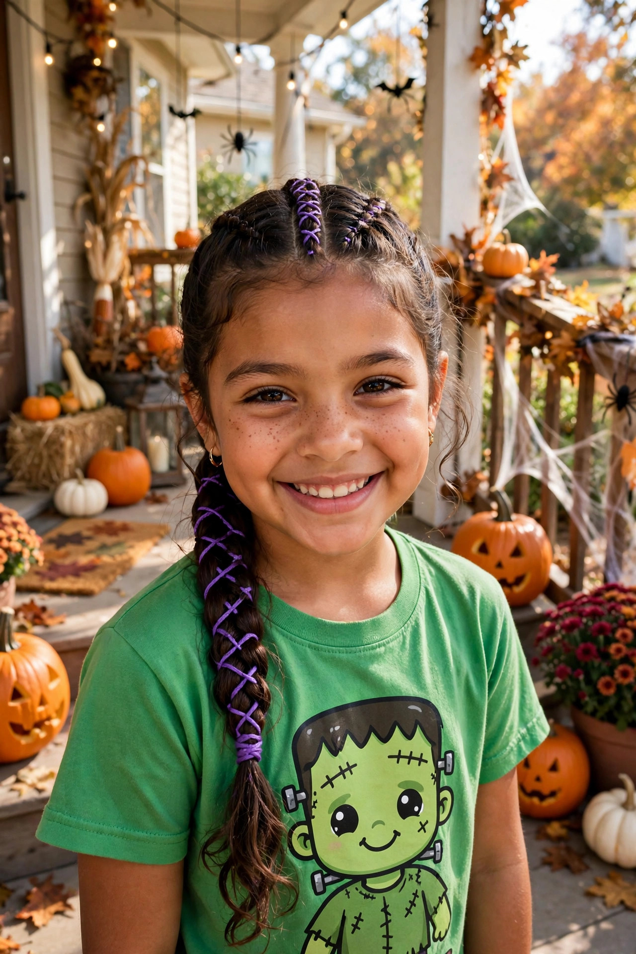 Center stitch braid with purple thread accents for a Frankenstein look