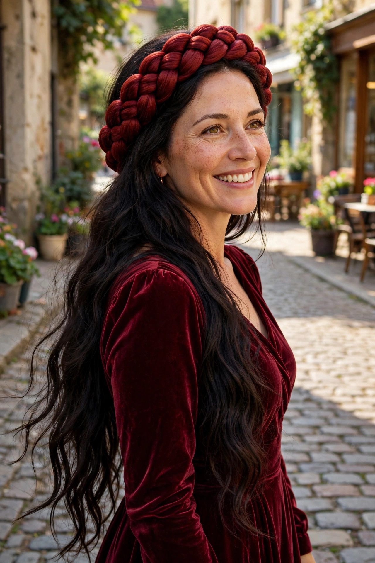 Red braid crown, a romantic pick for halloween hairstyles for women