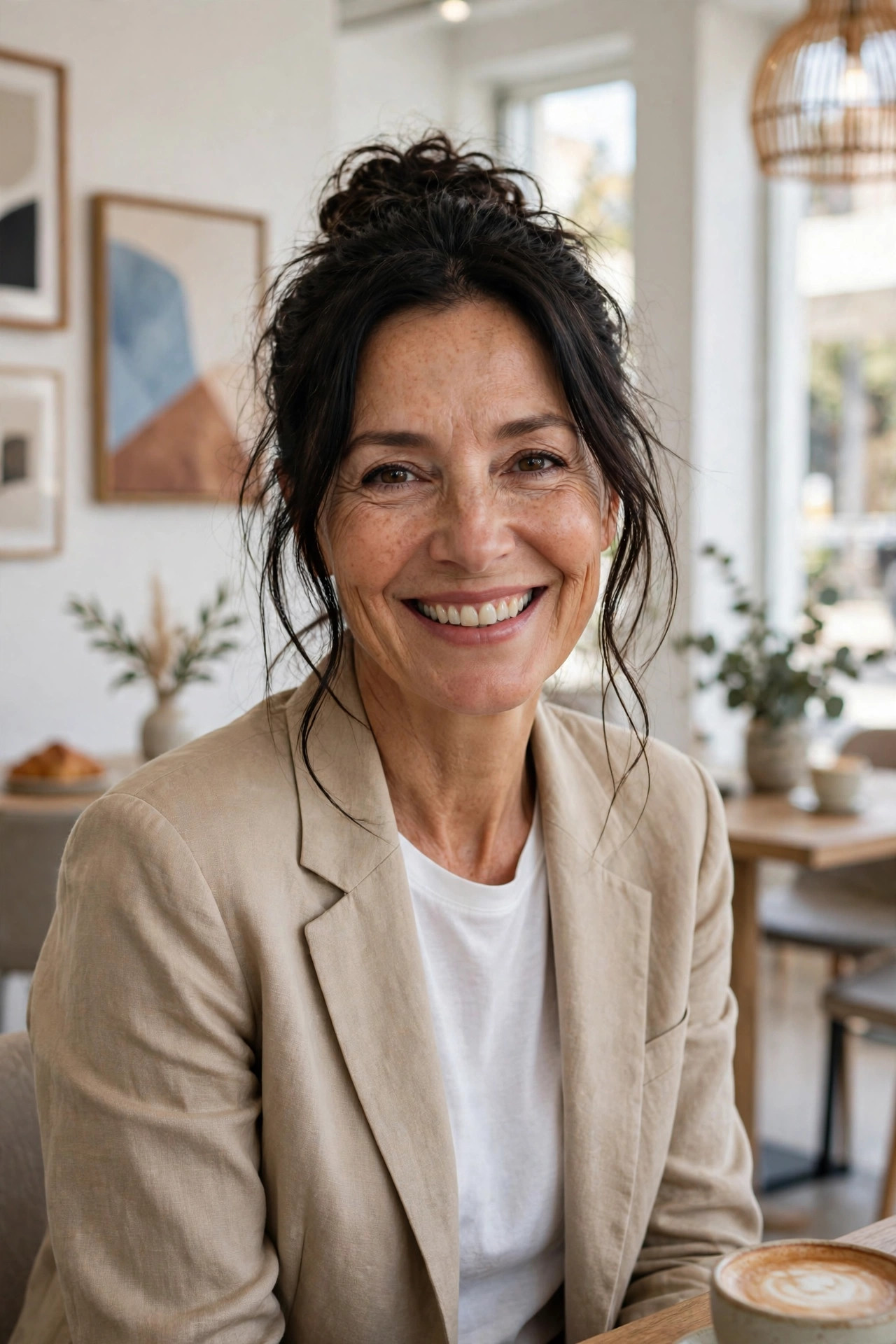 Chic messy bun, an effortless style in long hairstyles for women over 50