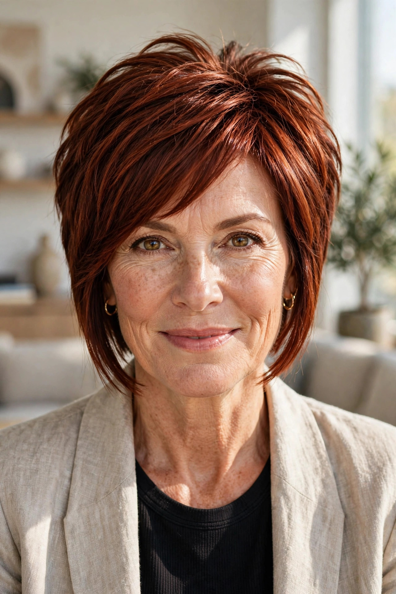 Pixie bob hybrid long pixie haircuts for older women in rich auburn