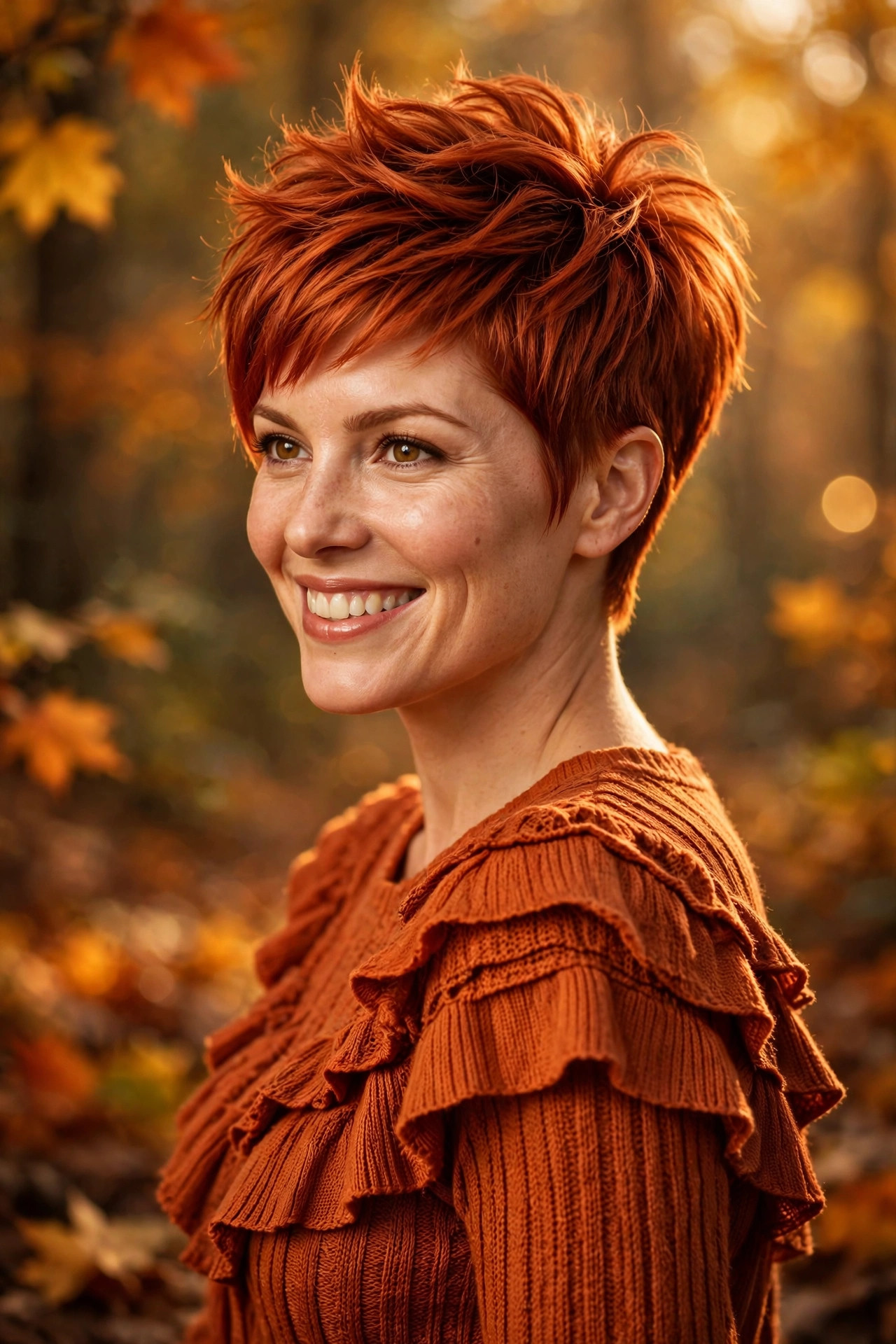 long pixie haircuts in bold copper