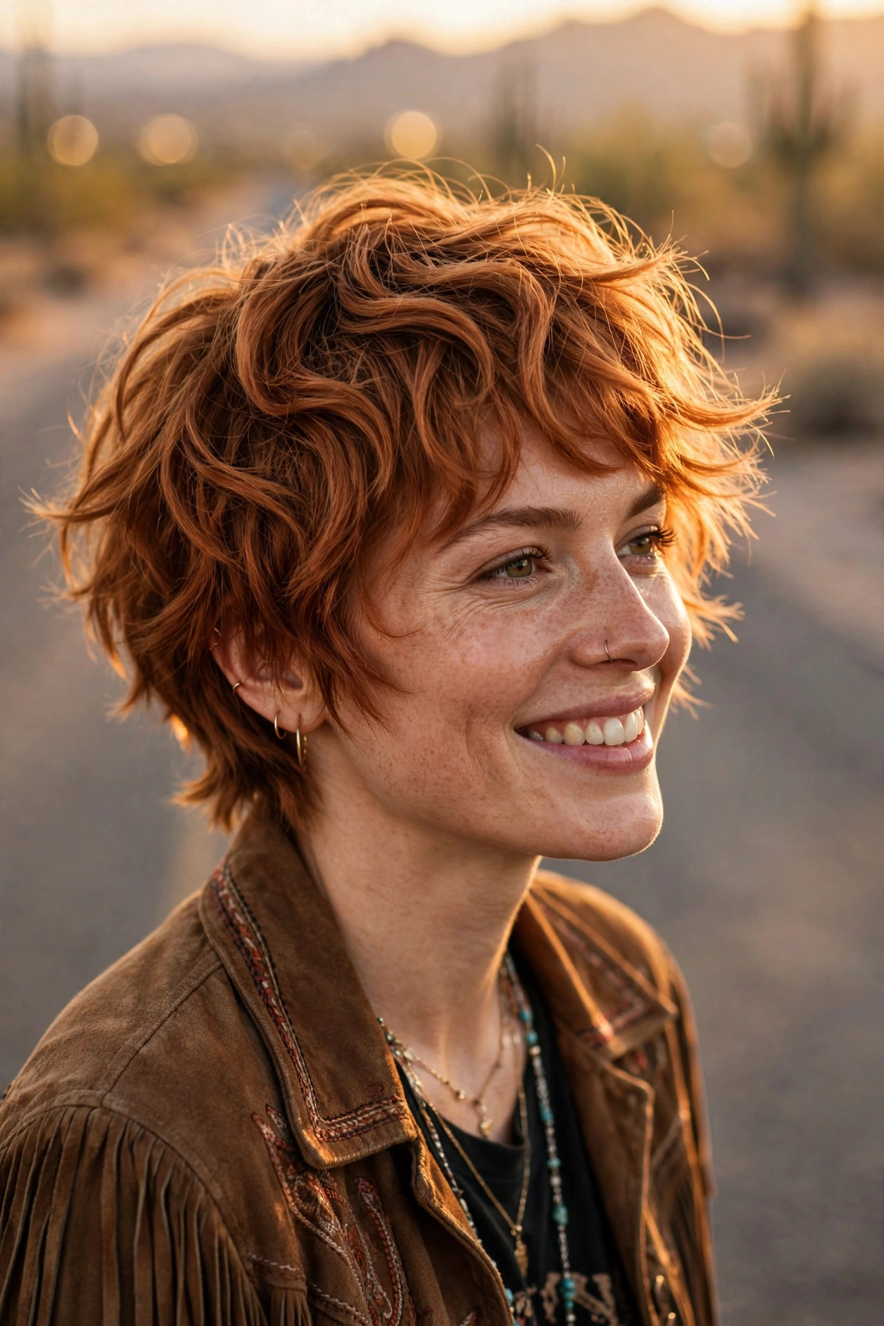 shaggy copper waves pixie style