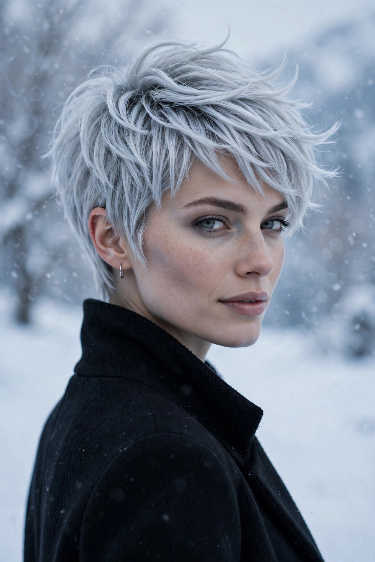 long pixie haircuts in icy silver